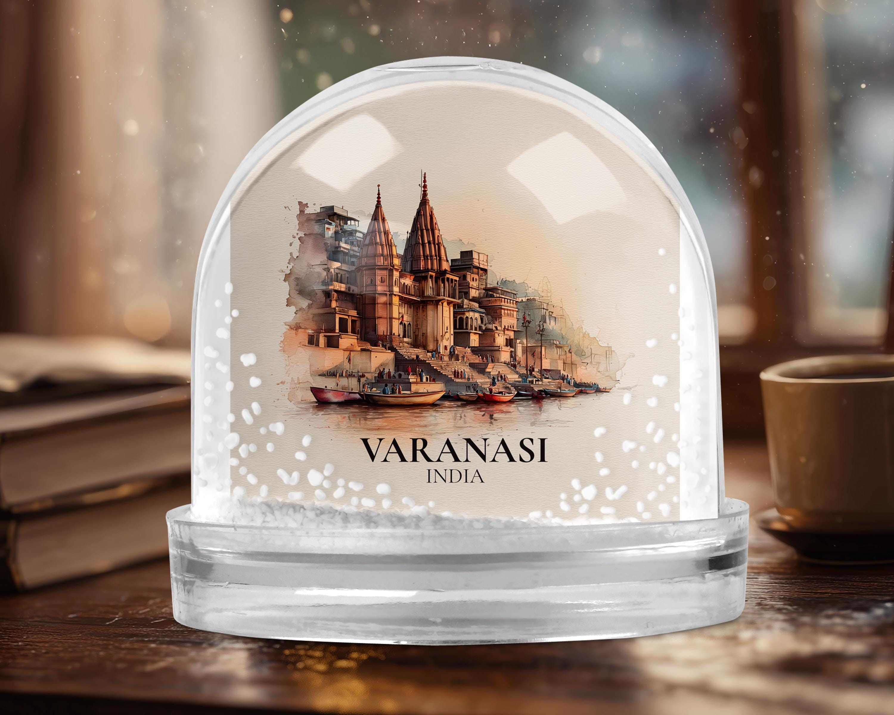 Varanasi India Snow Globe, Personalized Watercolor, Custom Travel Souvenir Keepsake City Dome