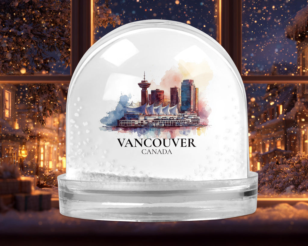 Vancouver Canada Snow Globe, Personalized Watercolor, Custom Travel Souvenir Keepsake City Dome