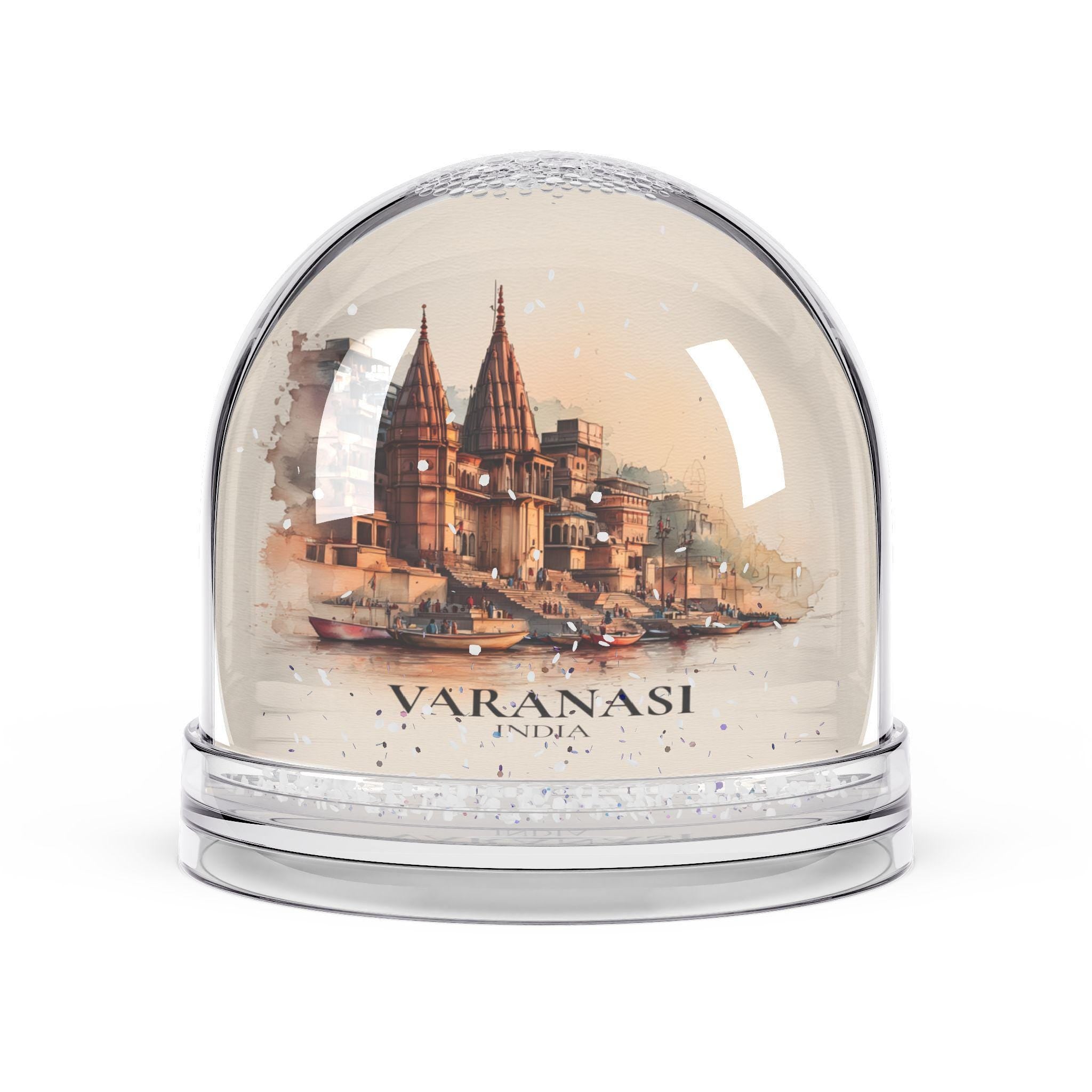 Varanasi India Snow Globe, Personalized Watercolor, Custom Travel Souvenir Keepsake City Dome