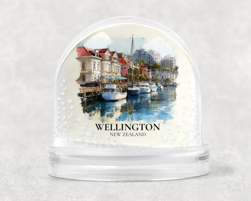 Wellington New Zealand Snow Globe, Personalized Watercolor, Custom Travel Souvenir Keepsake City Dome