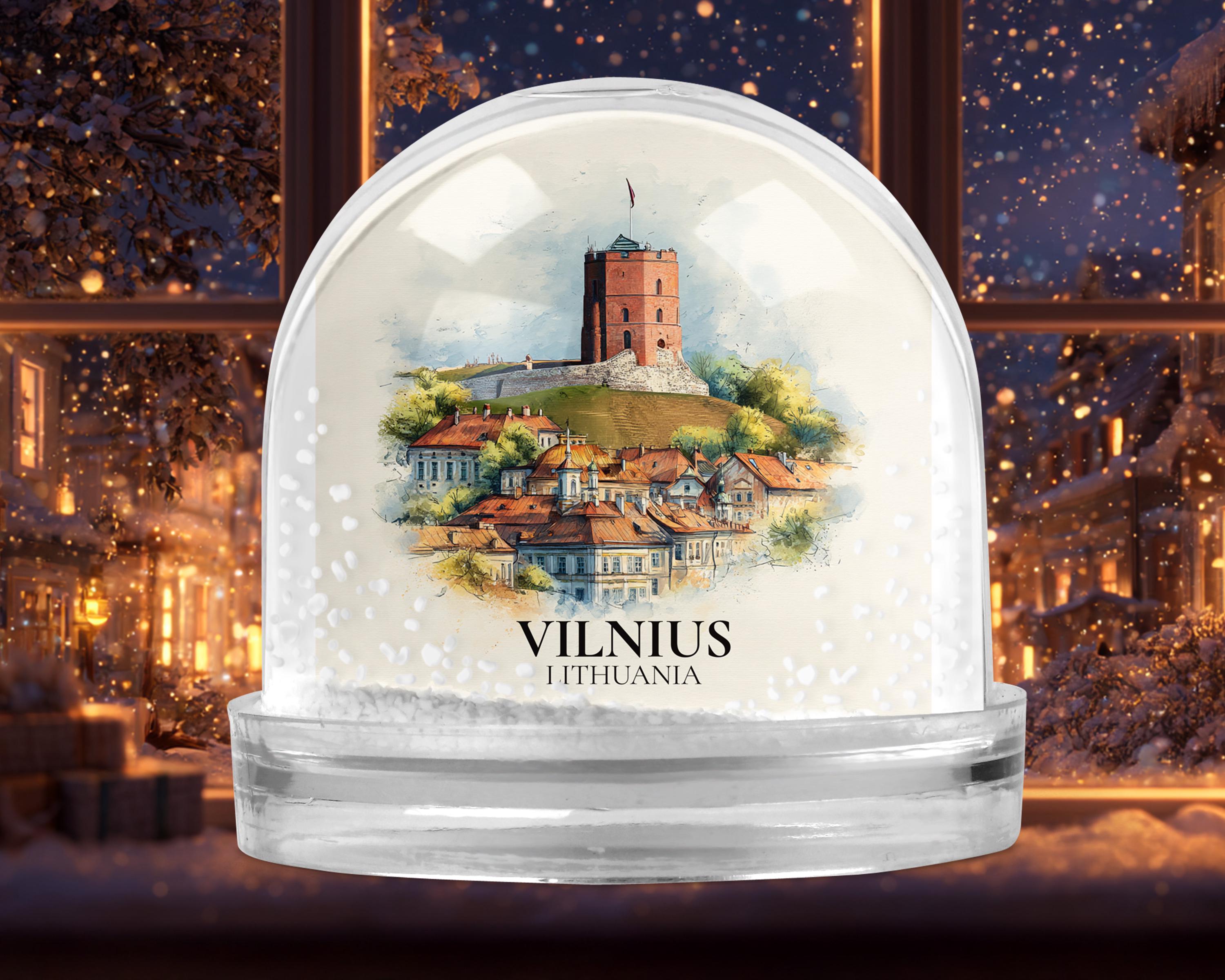 Vilnius Lithuania Snow Globe, Personalized Watercolor, Custom Travel Souvenir Keepsake City Dome