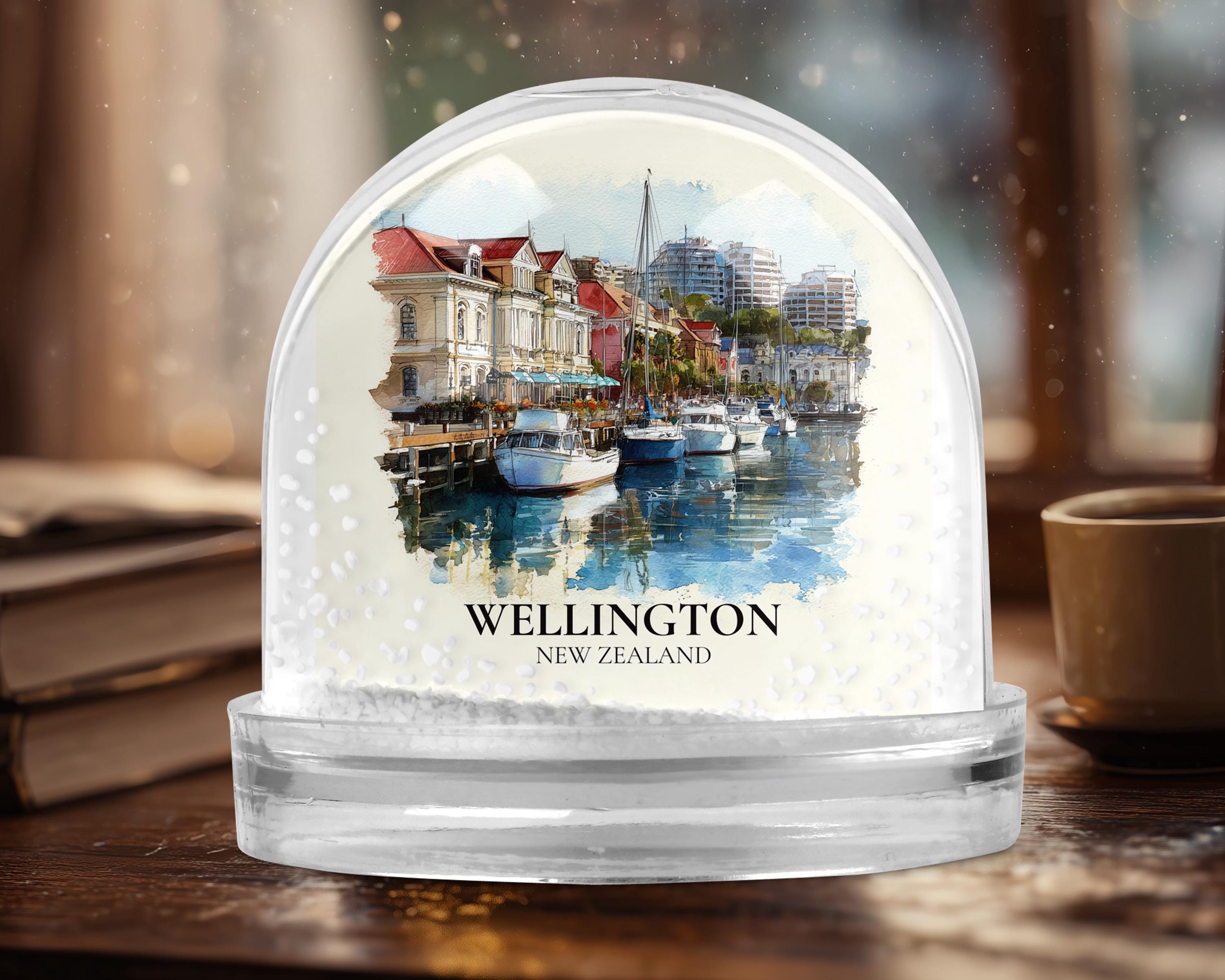 Wellington New Zealand Snow Globe, Personalized Watercolor, Custom Travel Souvenir Keepsake City Dome