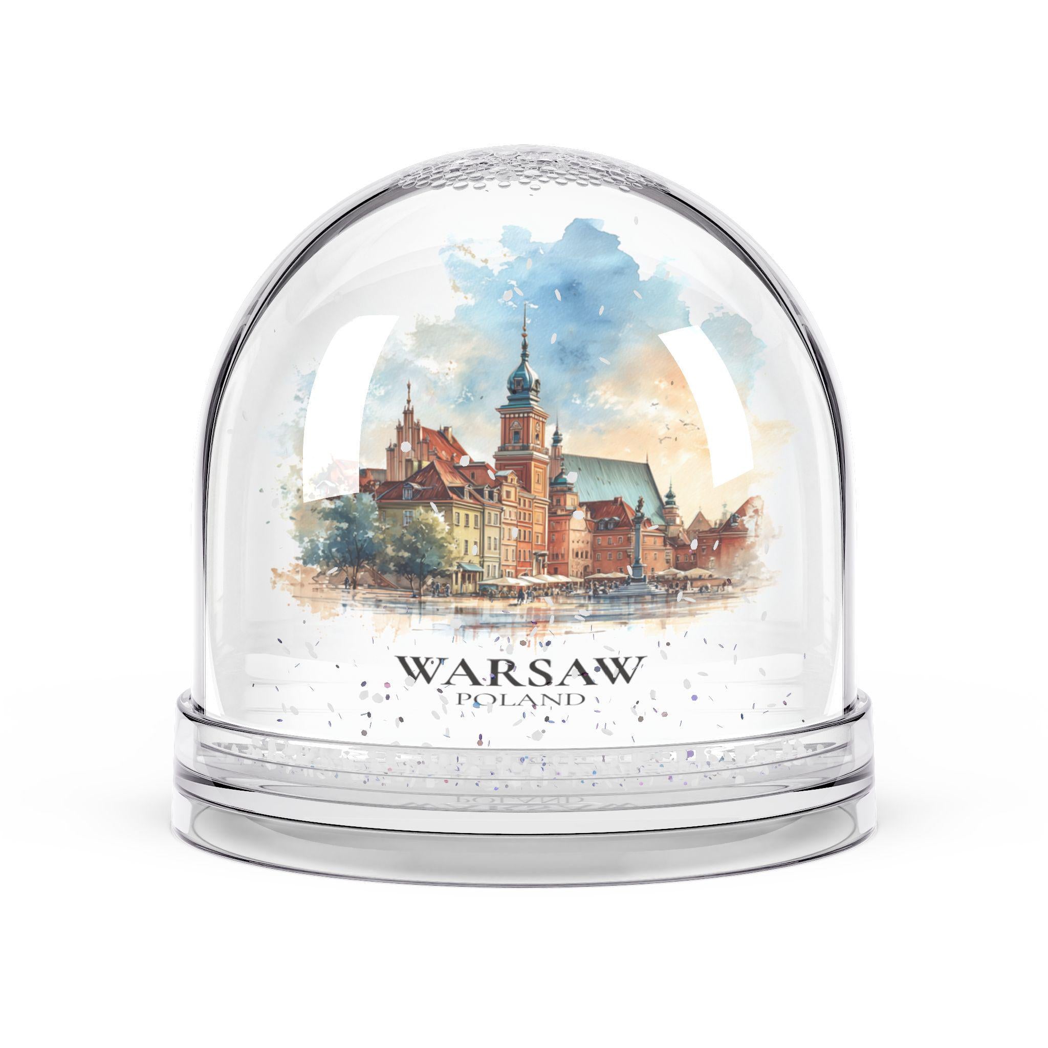 Warsaw Poland Snow Globe, Personalized Watercolor, Custom Travel Souvenir Keepsake City Dome