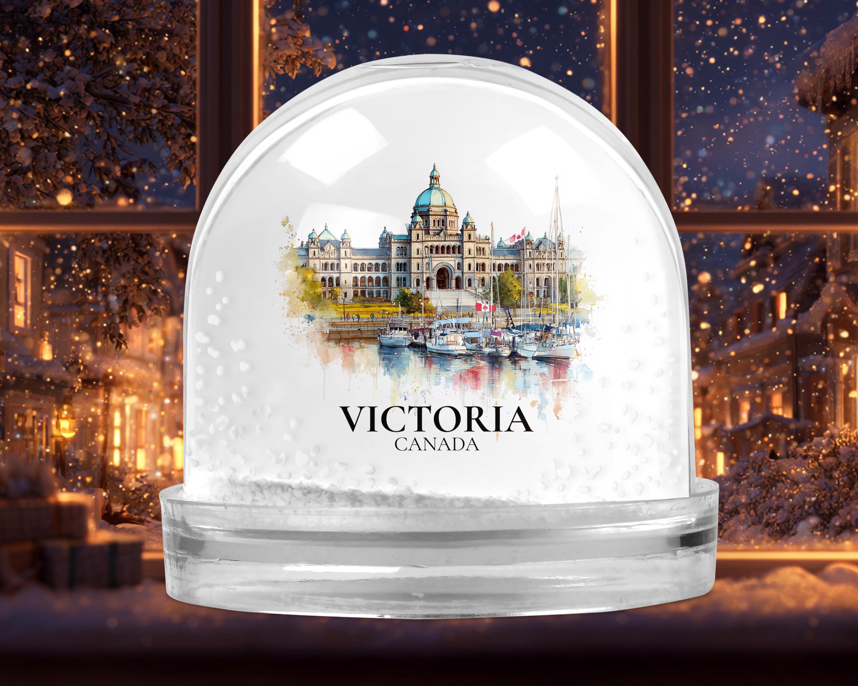 Victoria Canada Snow Globe, Personalized Watercolor, Custom Travel Souvenir Keepsake City Dome