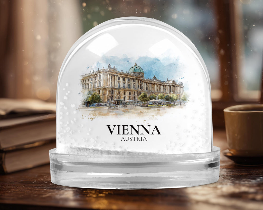 Vienna Austria Snow Globe, Personalized Watercolor, Custom Travel Souvenir Keepsake City Dome