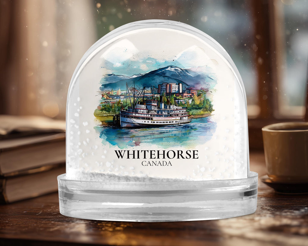 Whitehorse Canada Yukon Snow Globe, Personalized Watercolor, Custom Travel Souvenir Keepsake City Dome
