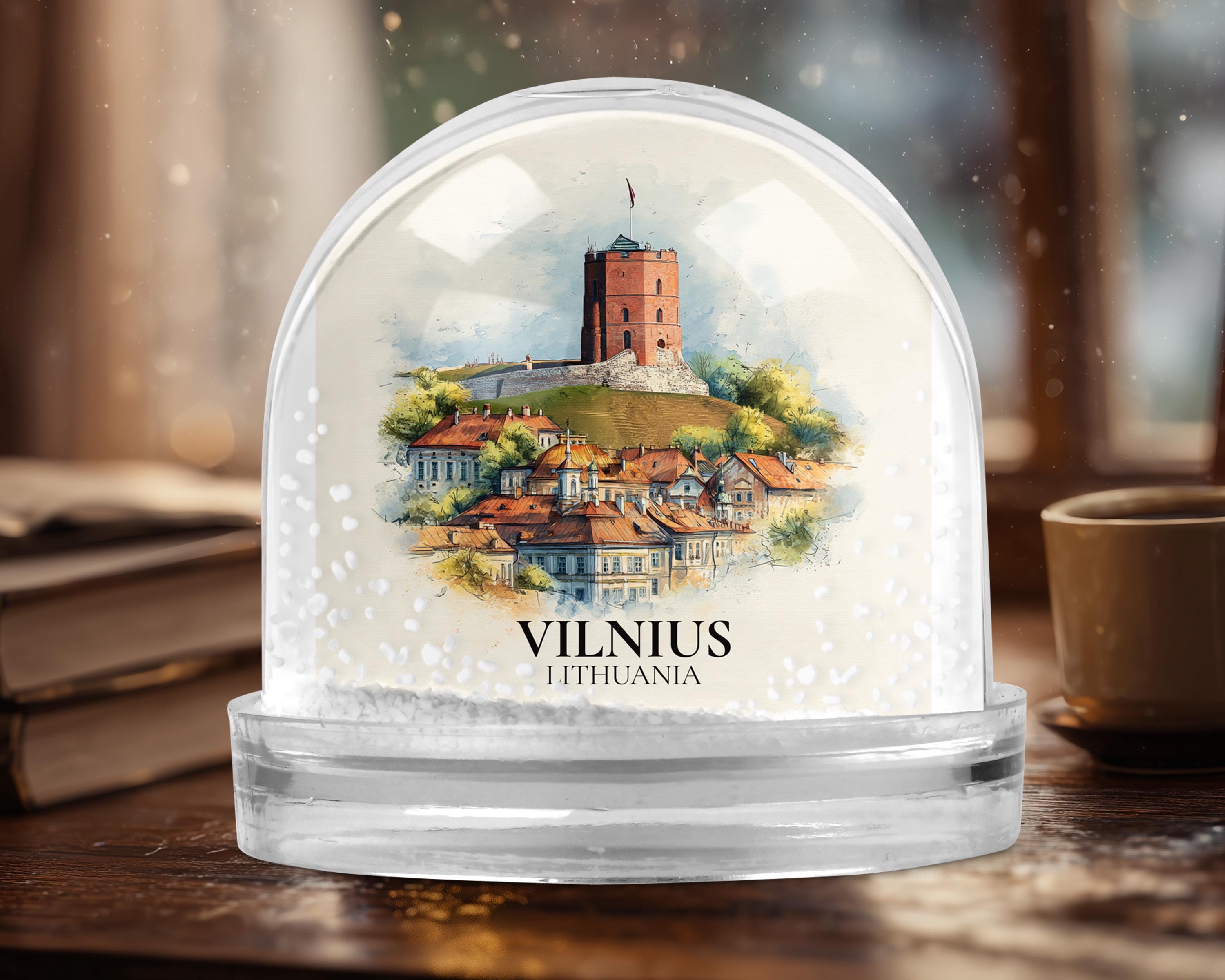 Vilnius Lithuania Snow Globe, Personalized Watercolor, Custom Travel Souvenir Keepsake City Dome