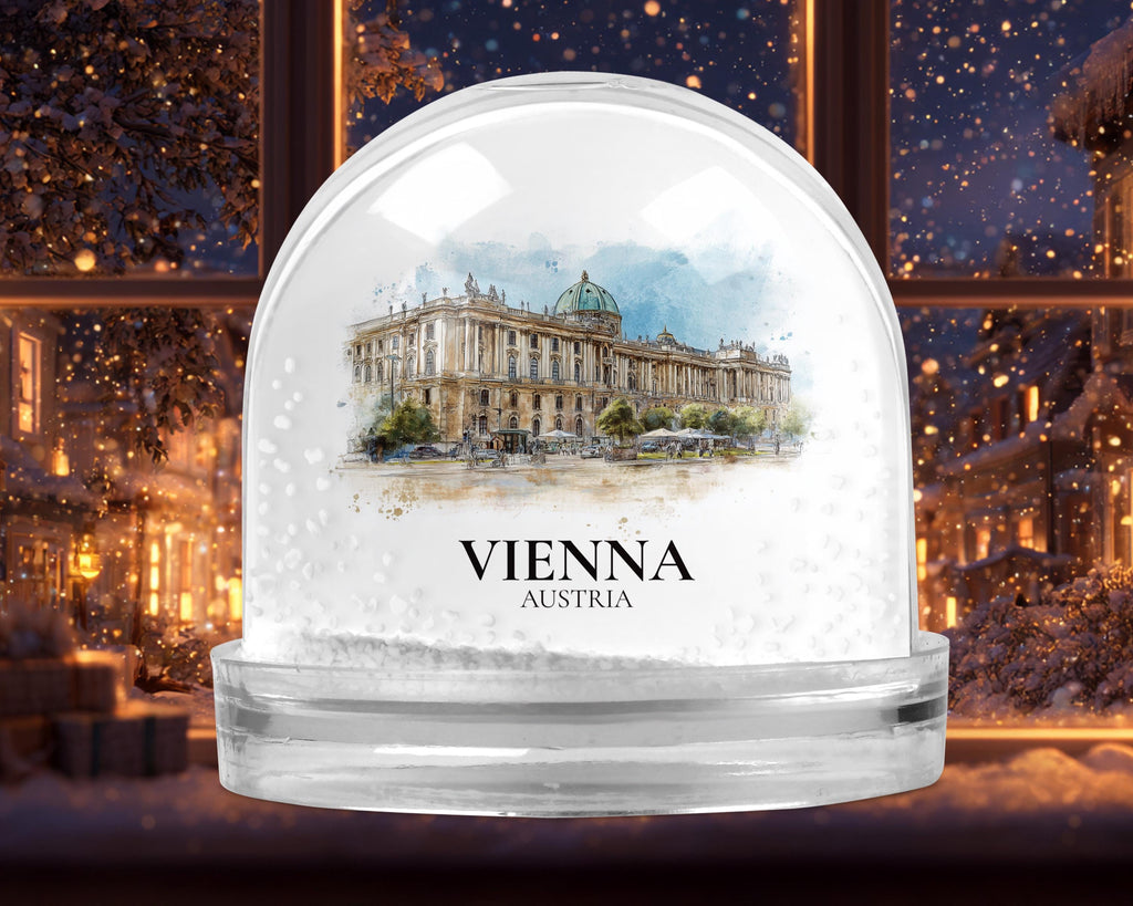 Vienna Austria Snow Globe, Personalized Watercolor, Custom Travel Souvenir Keepsake City Dome