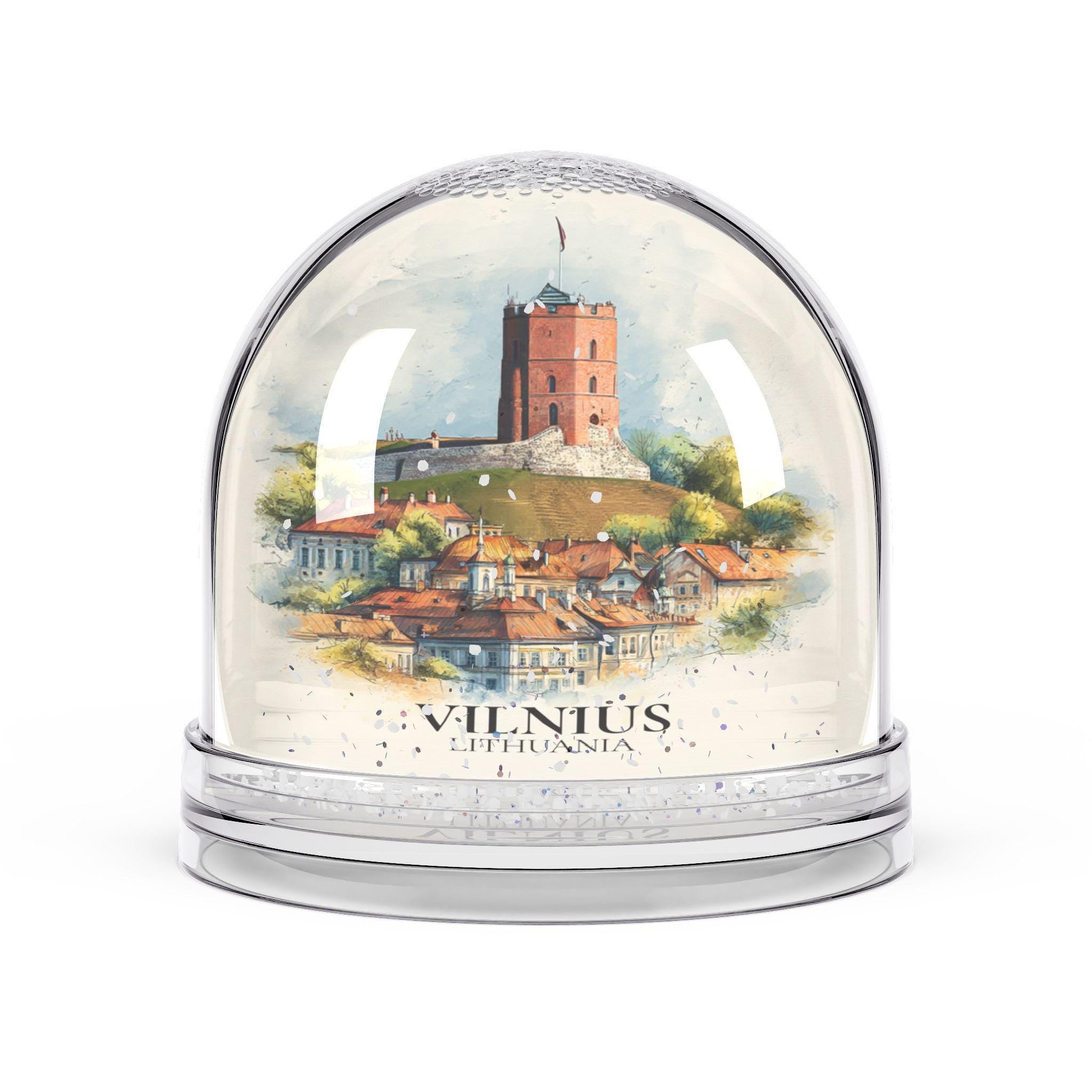 Vilnius Lithuania Snow Globe, Personalized Watercolor, Custom Travel Souvenir Keepsake City Dome