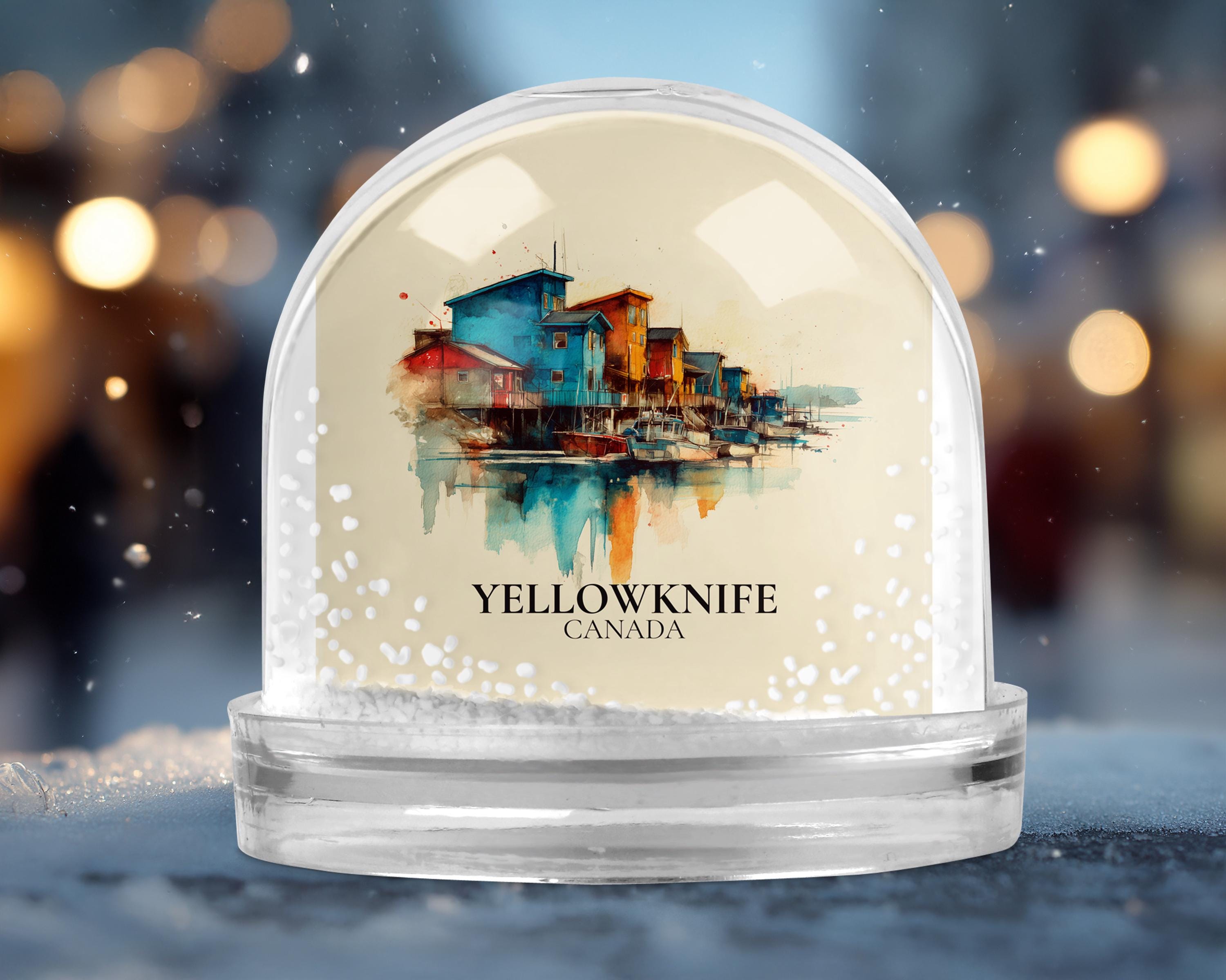 Yellowknife Northwest Territories Snow Globe, Personalized Watercolor, Custom Travel Souvenir Keepsake City Dome