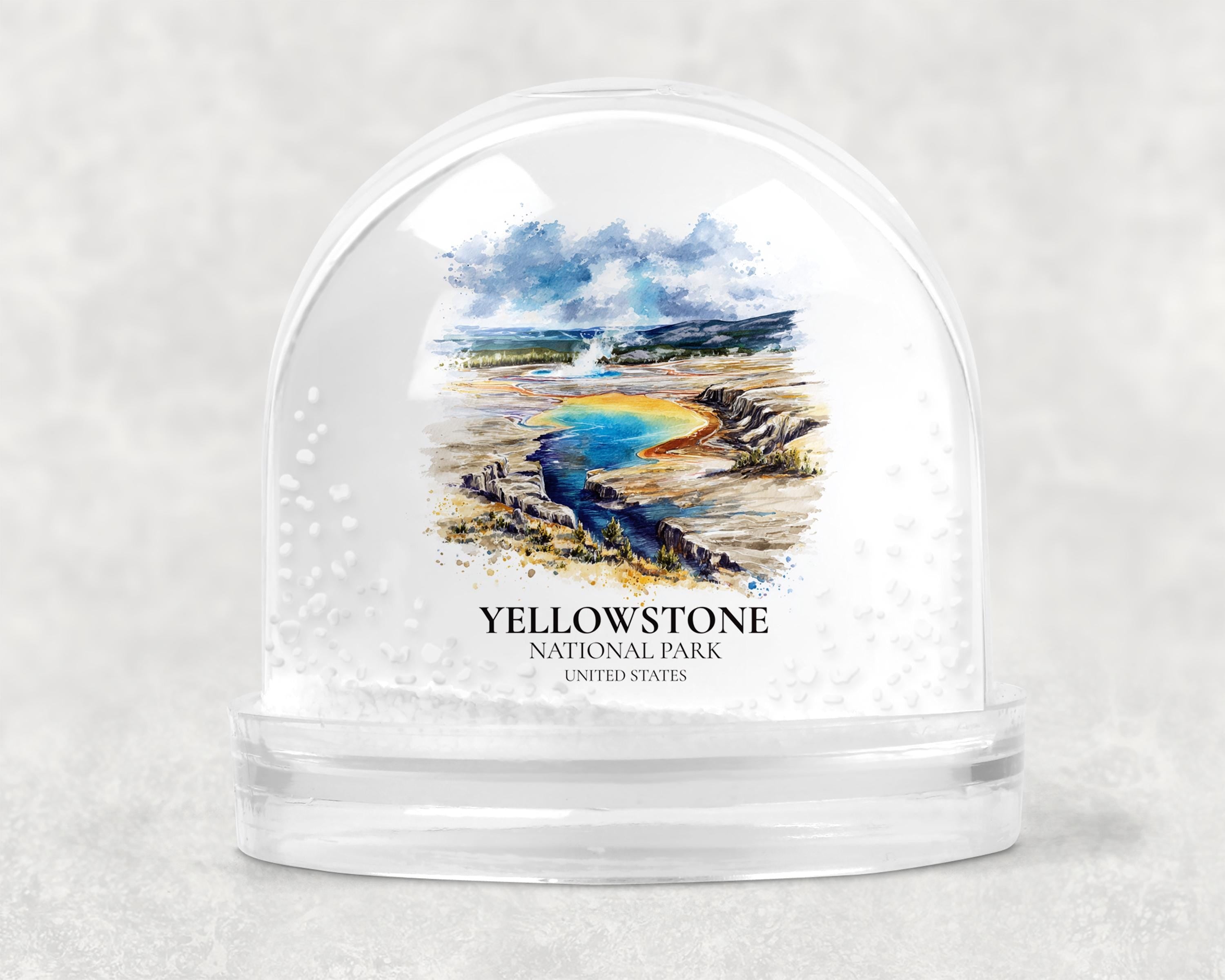 Yellowstone National Park United States Snow Globe, Personalized Watercolor, Custom Travel Souvenir Keepsake City Dome