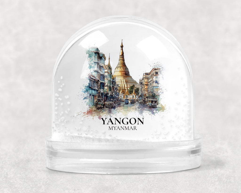 Yangon Myanmar Snow Globe, Personalized Watercolor, Custom Travel Souvenir Keepsake City Dome