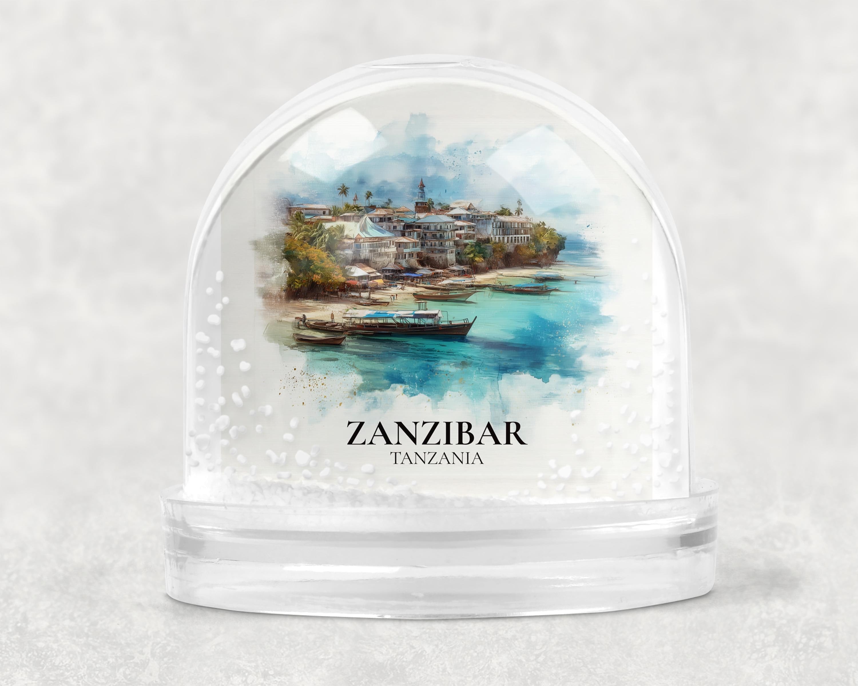 Zanzibar Tanzania Snow Globe, Personalized Watercolor, Custom Travel Souvenir Keepsake City Dome