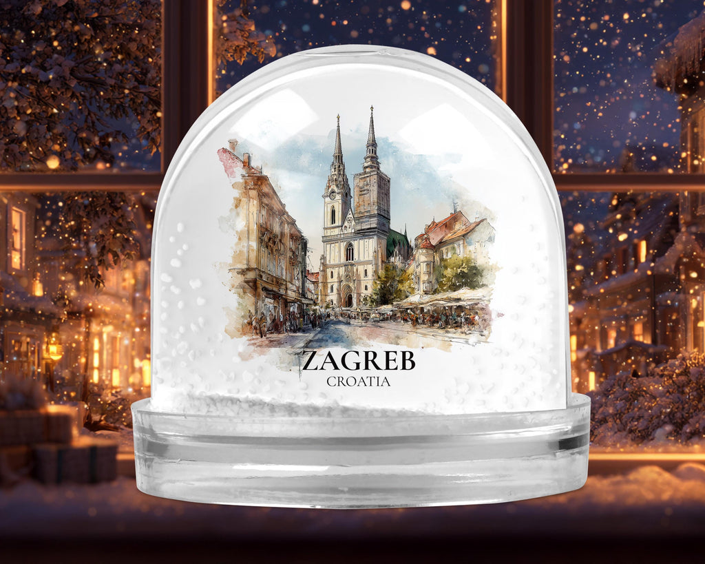 Zagreb Croatia Snow Globe, Personalized Watercolor, Custom Travel Souvenir Keepsake City Dome