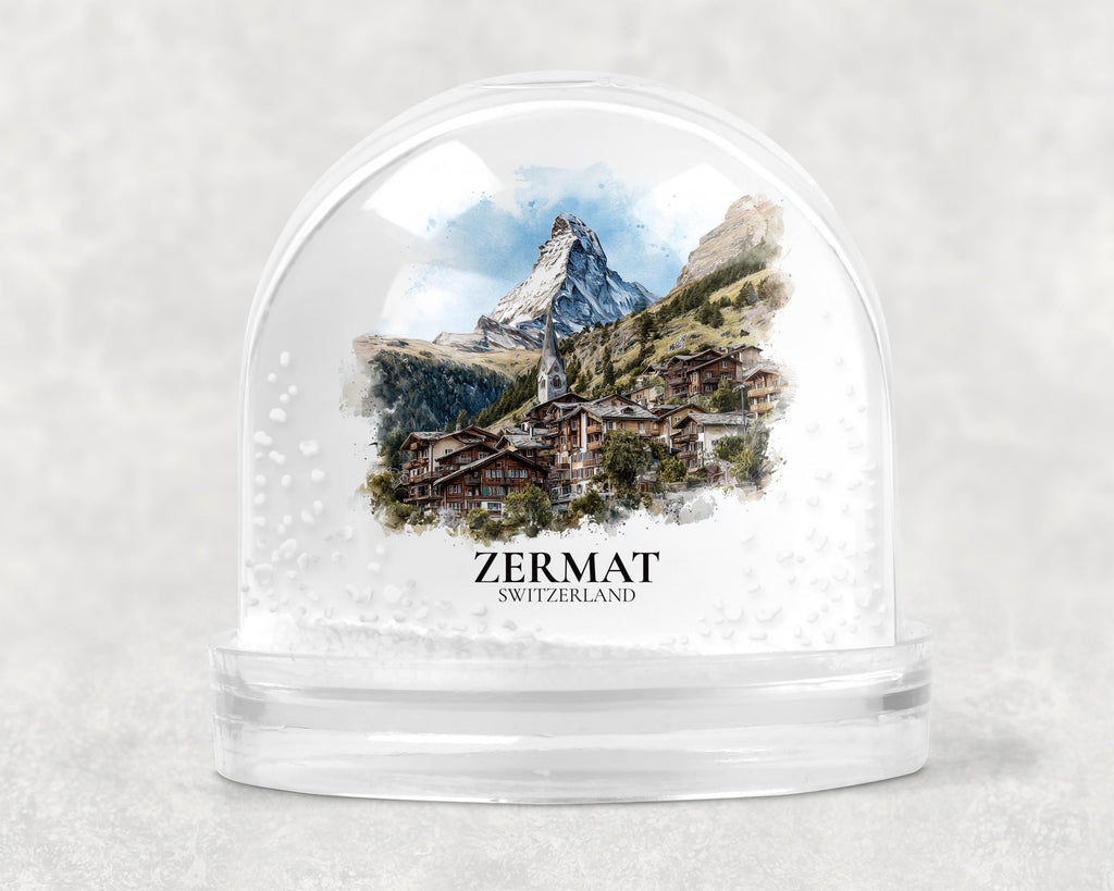 Zermatt Switzerland Snow Globe, Personalized Watercolor, Custom Travel Souvenir Keepsake City Dome