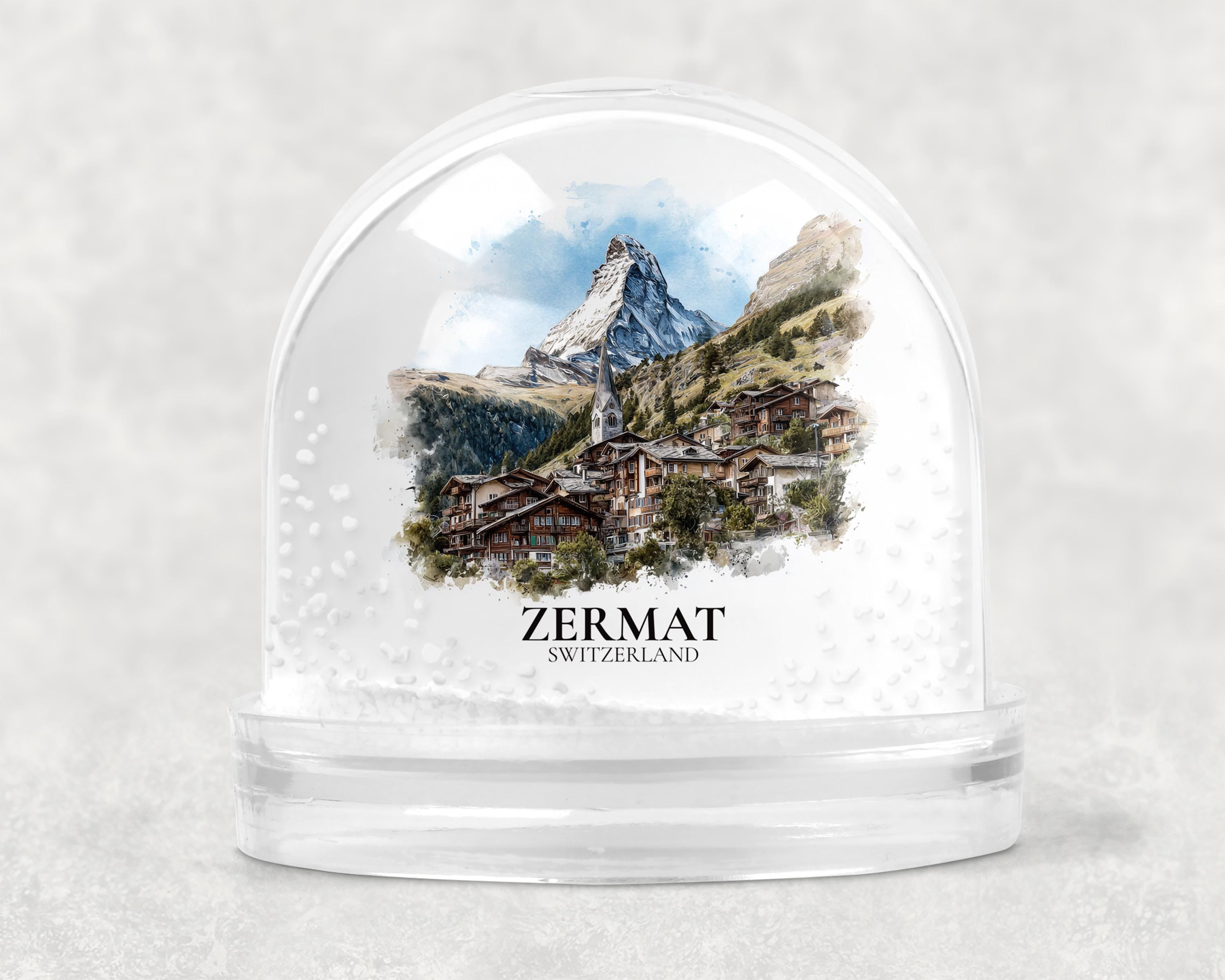 Zermatt Switzerland Snow Globe, Personalized Watercolor, Custom Travel Souvenir Keepsake City Dome