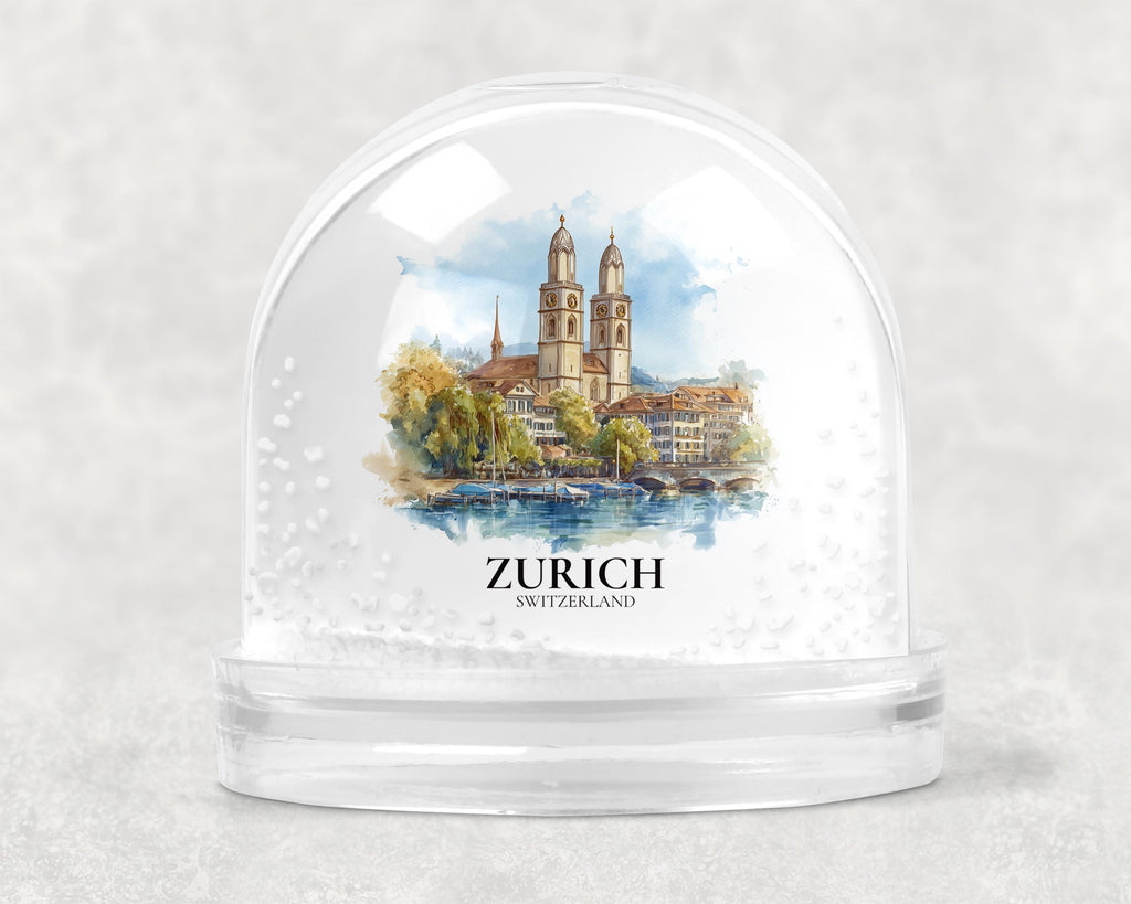 Zurich Switzerland Snow Globe, Personalized Watercolor, Custom Travel Souvenir Keepsake City Dome