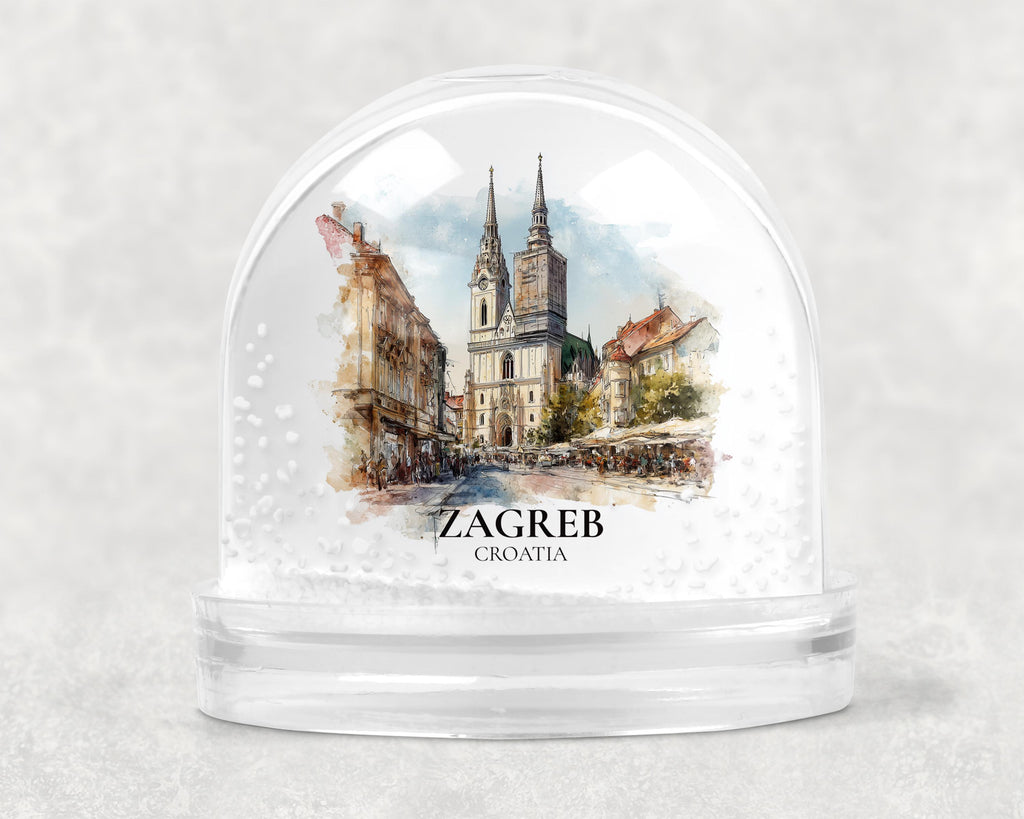 Zagreb Croatia Snow Globe, Personalized Watercolor, Custom Travel Souvenir Keepsake City Dome