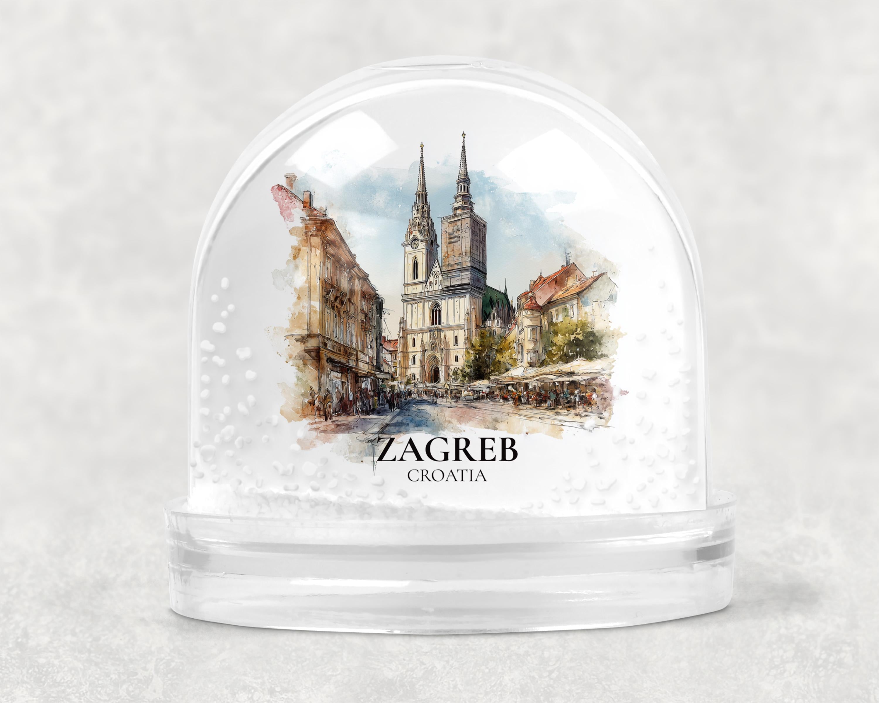 Zagreb Croatia Snow Globe, Personalized Watercolor, Custom Travel Souvenir Keepsake City Dome