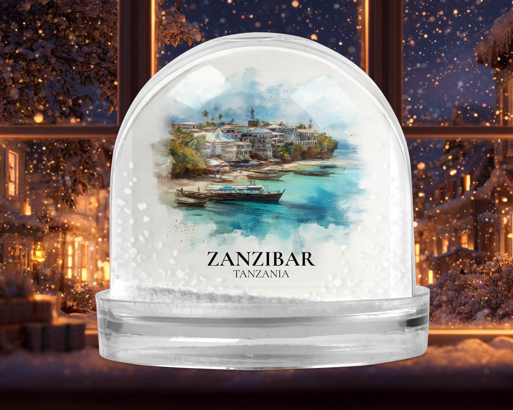 Zanzibar Tanzania Snow Globe, Personalized Watercolor, Custom Travel Souvenir Keepsake City Dome