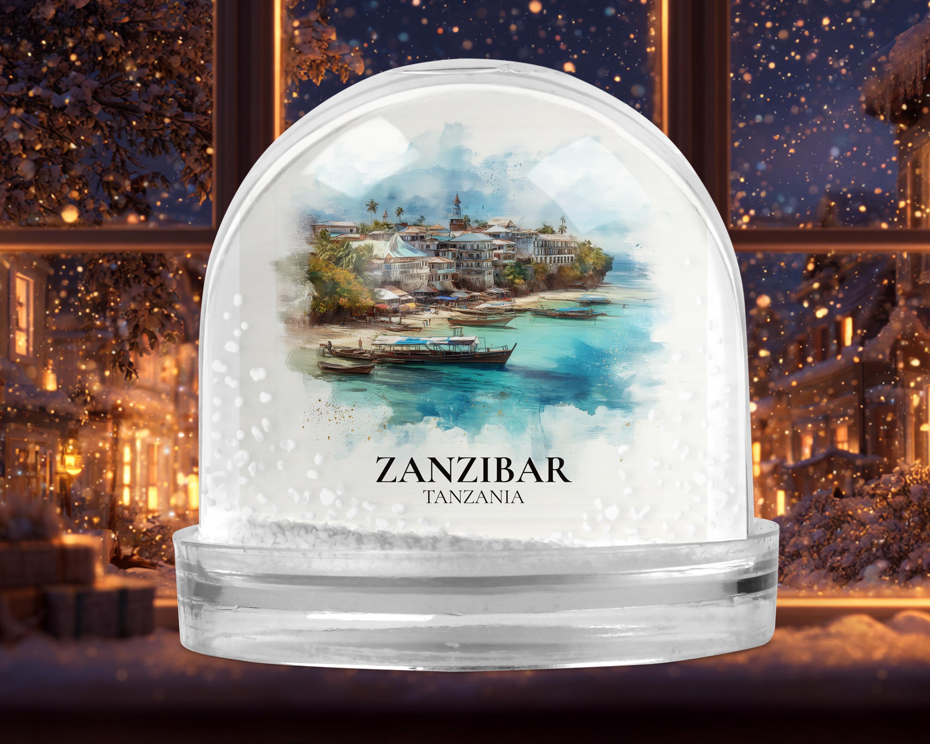 Zanzibar Tanzania Snow Globe, Personalized Watercolor, Custom Travel Souvenir Keepsake City Dome