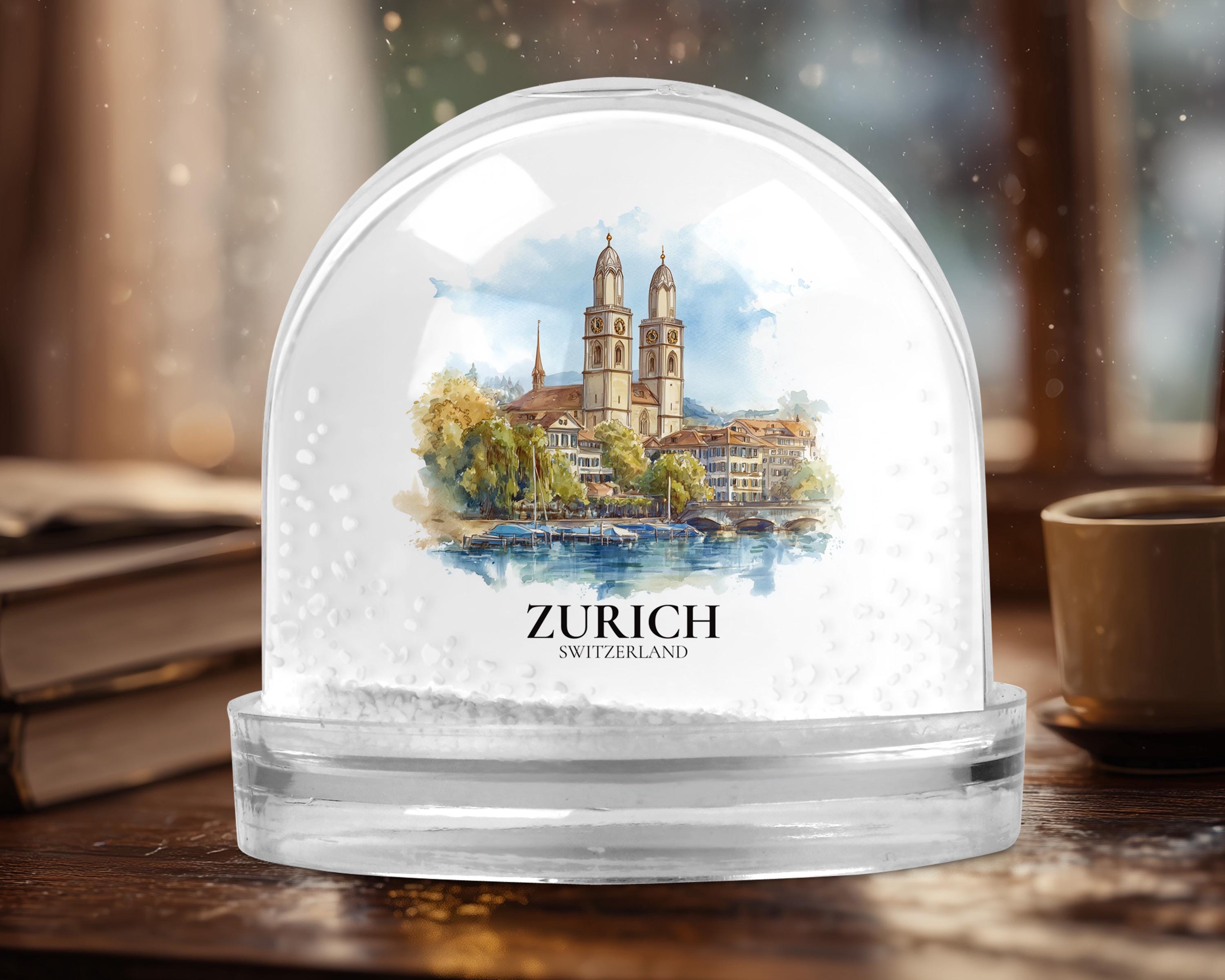 Zurich Switzerland Snow Globe, Personalized Watercolor, Custom Travel Souvenir Keepsake City Dome