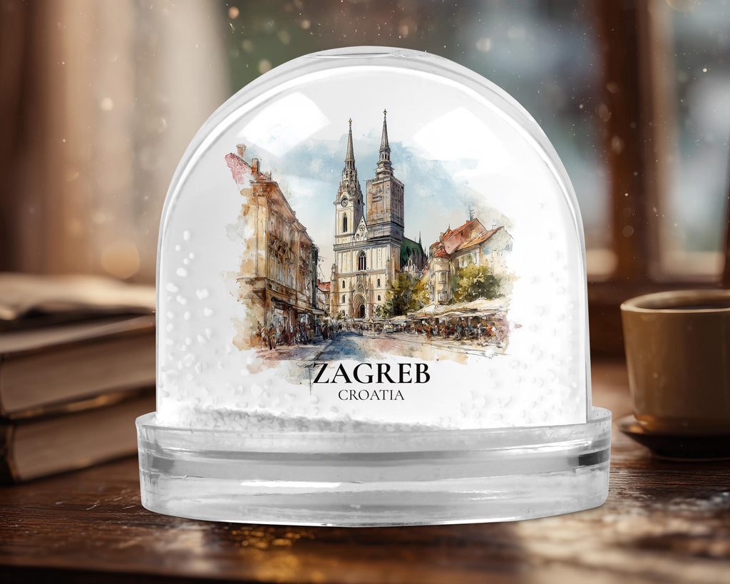 Zagreb Croatia Snow Globe, Personalized Watercolor, Custom Travel Souvenir Keepsake City Dome