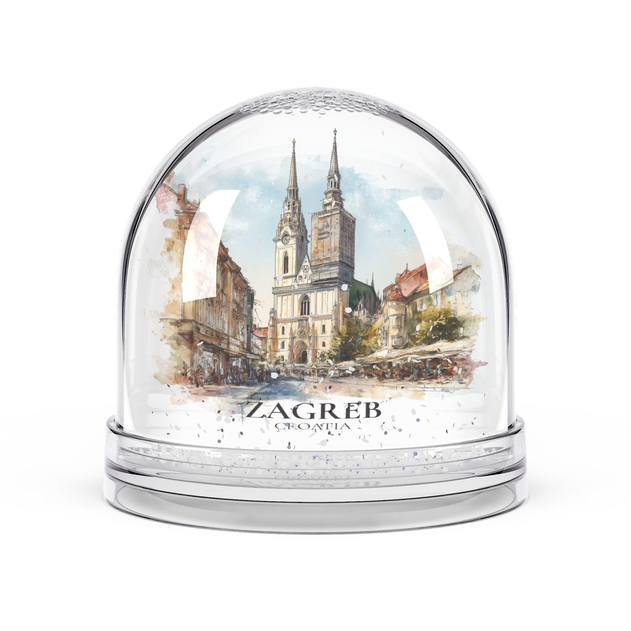 Zagreb Croatia Snow Globe, Personalized Watercolor, Custom Travel Souvenir Keepsake City Dome