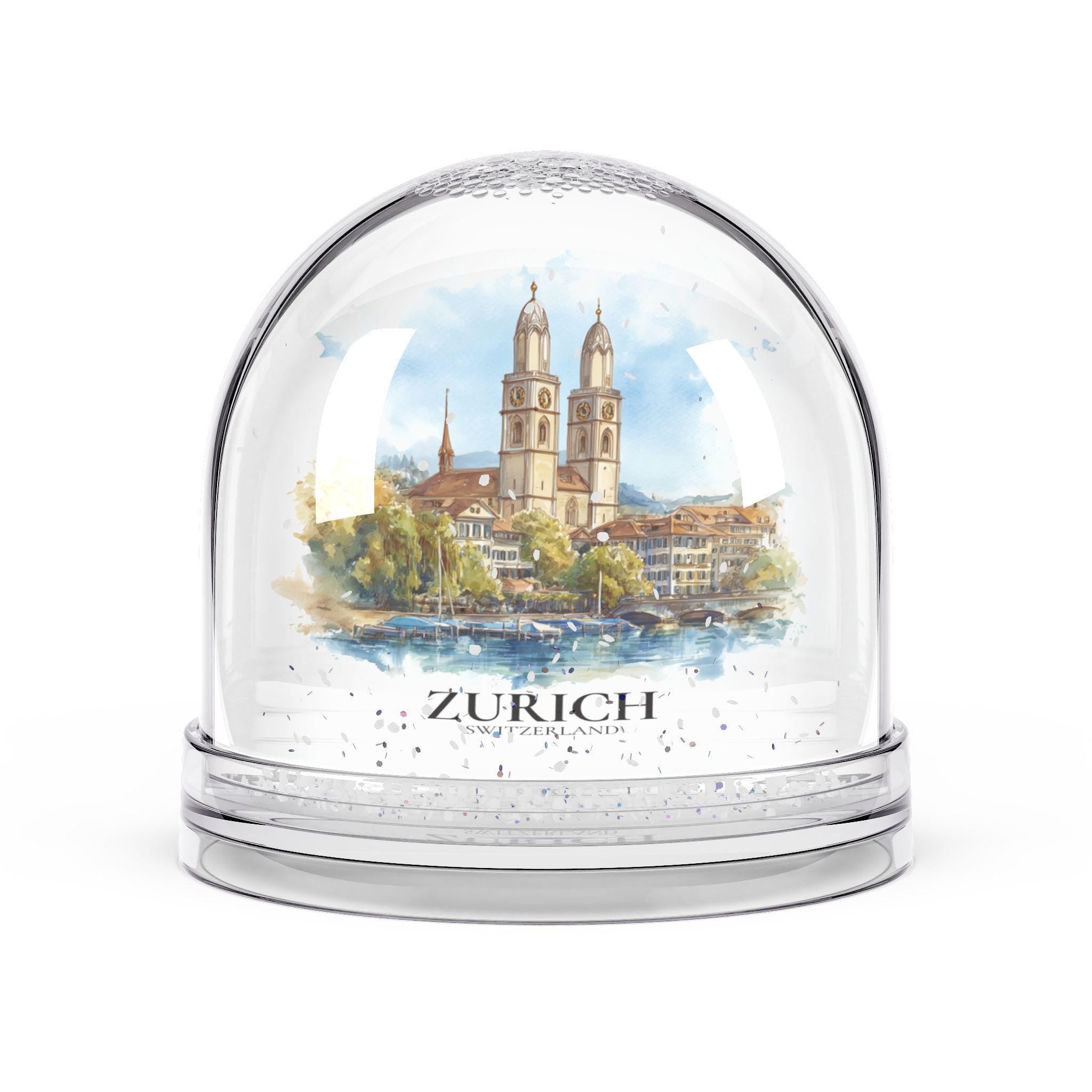 Zurich Switzerland Snow Globe, Personalized Watercolor, Custom Travel Souvenir Keepsake City Dome