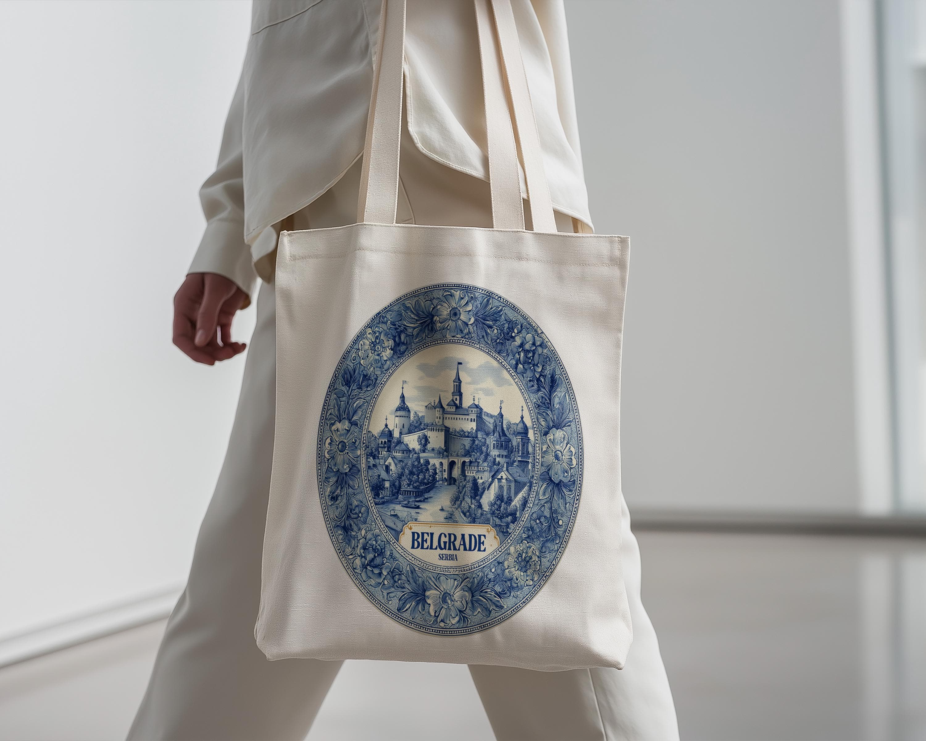 Belgrade Serbia Tote Bag, Delft Style Personalized Destination, City Wedding Gift Souvenir Cotton