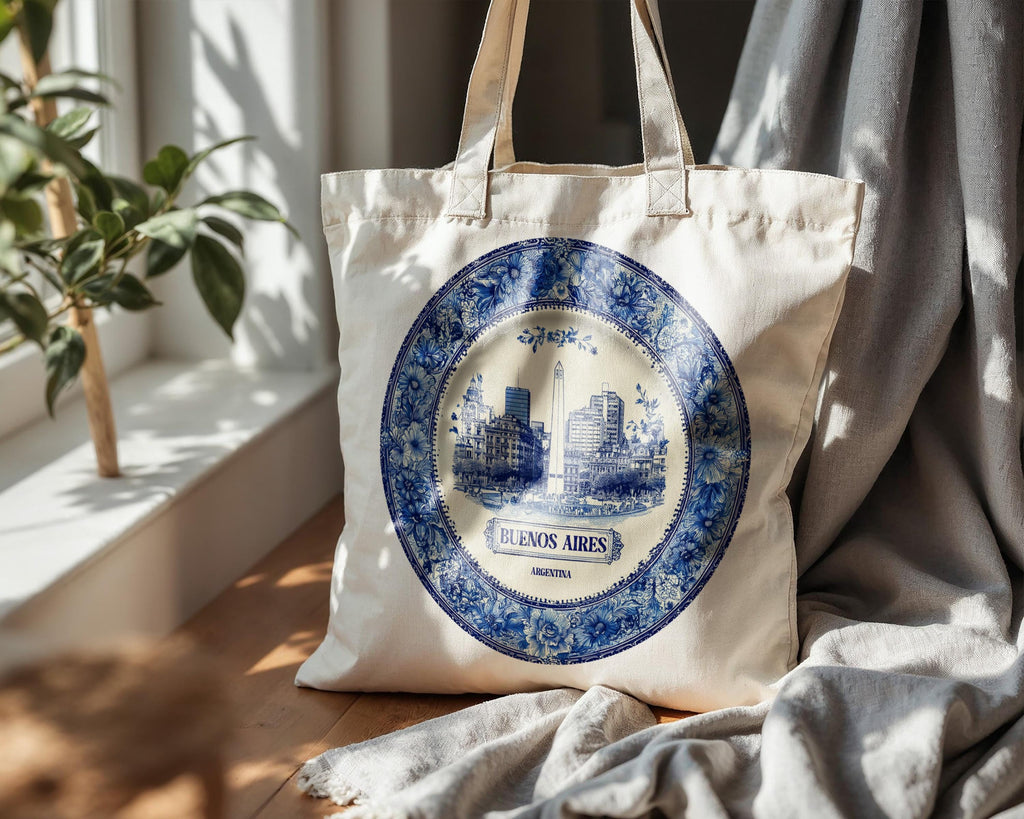 Buenos Aires Argentina Tote Bag, Delft Style Personalized Destination, City Wedding Gift Souvenir Cotton