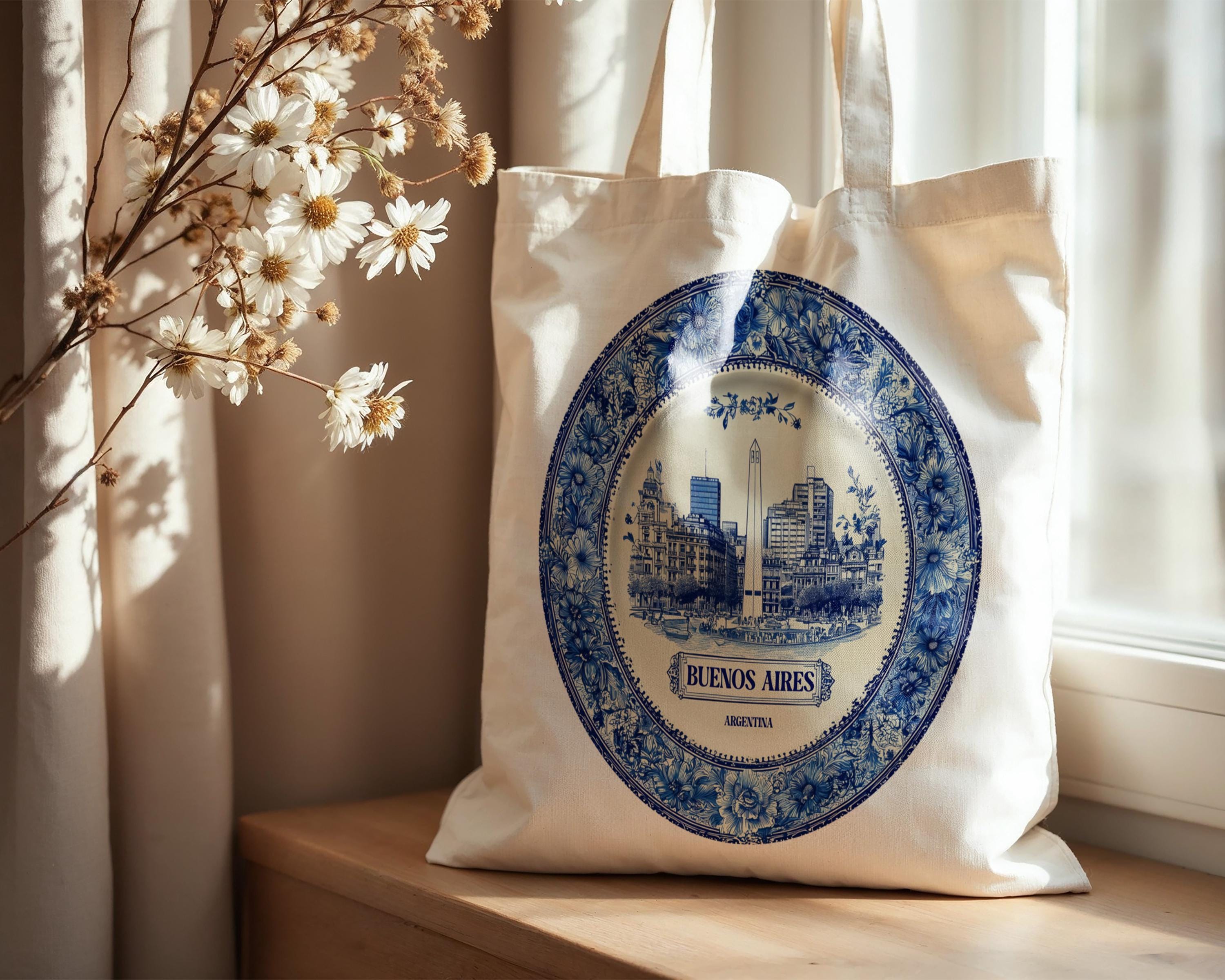 Buenos Aires Argentina Tote Bag, Delft Style Personalized Destination, City Wedding Gift Souvenir Cotton