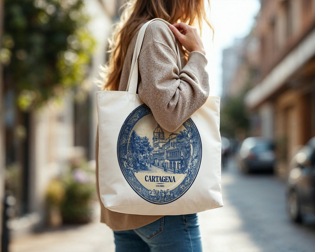 Cartagena Colombia Tote Bag, Delft Style Personalized Destination, City Wedding Gift Souvenir Cotton