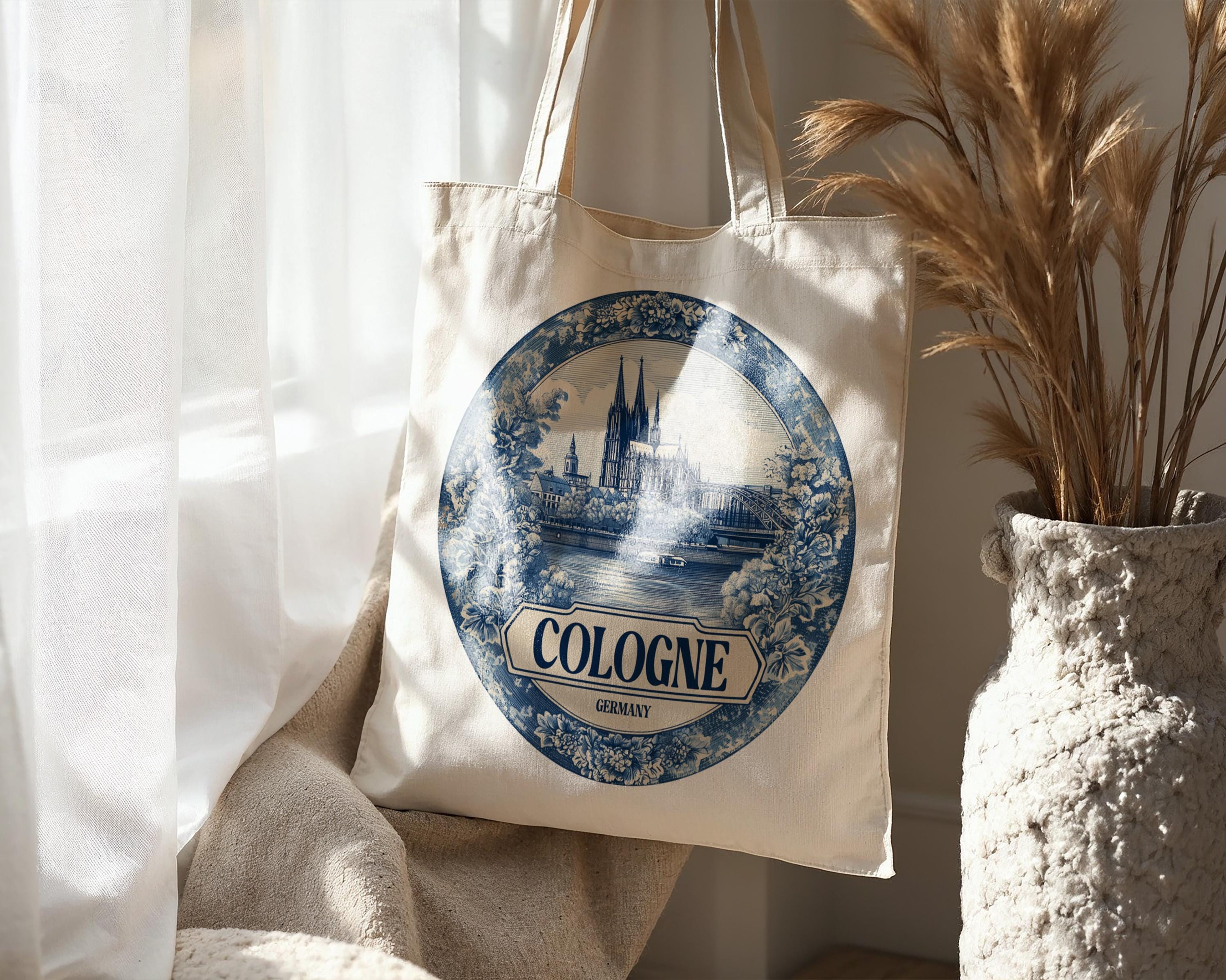 Cologne Germany Tote Bag, Delft Style Personalized Destination, City Wedding Gift Souvenir Cotton