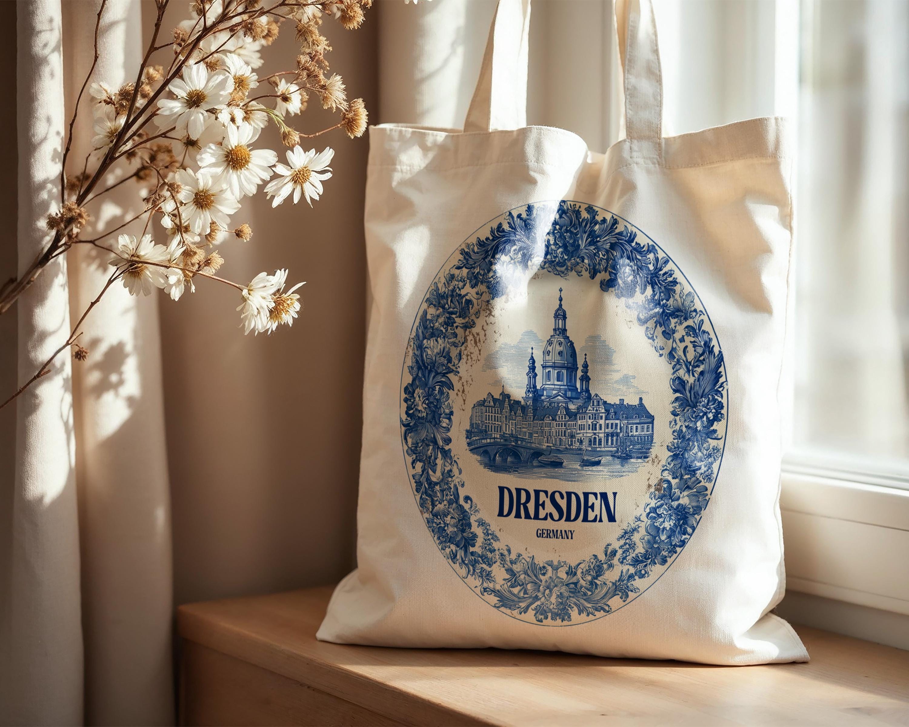 Dresden Germany Tote Bag, Delft Style Personalized Destination, City Wedding Gift Souvenir Cotton