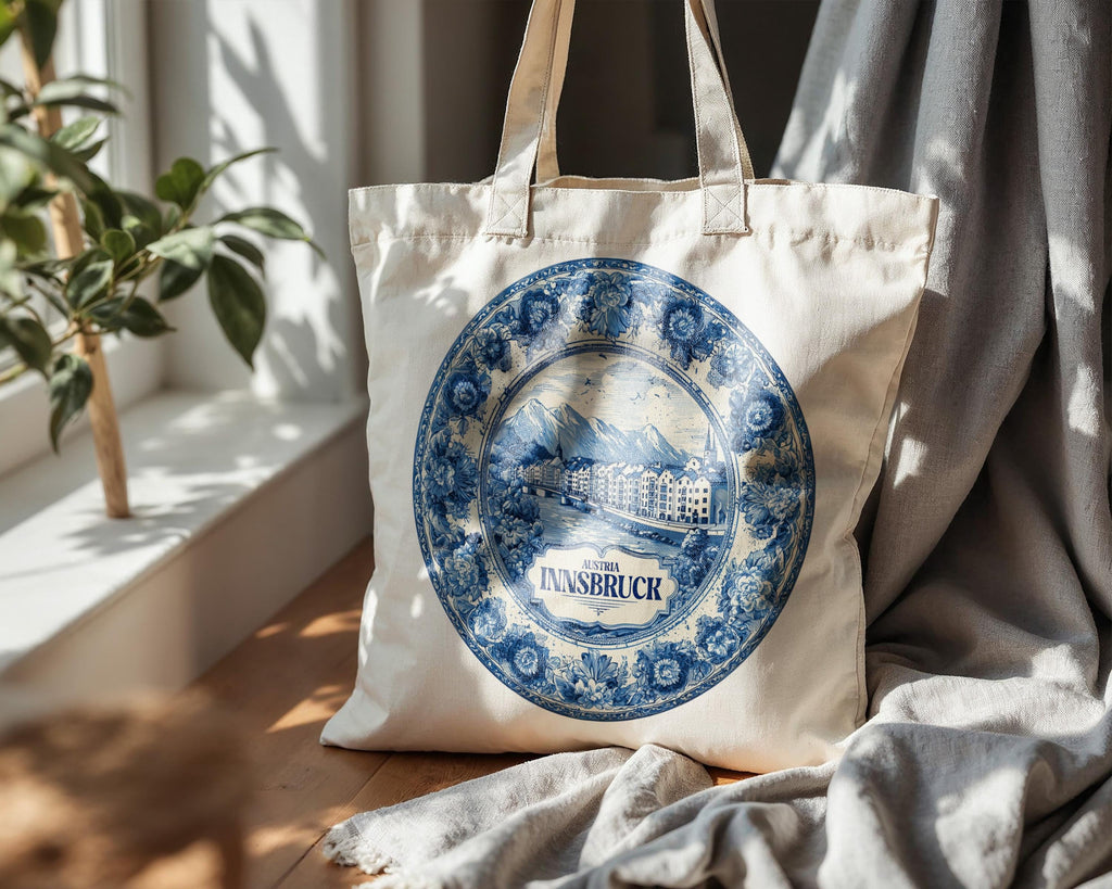 Innsbruck Austria Tote Bag, Delft Style Personalized Destination, City Wedding Gift Souvenir Cotton