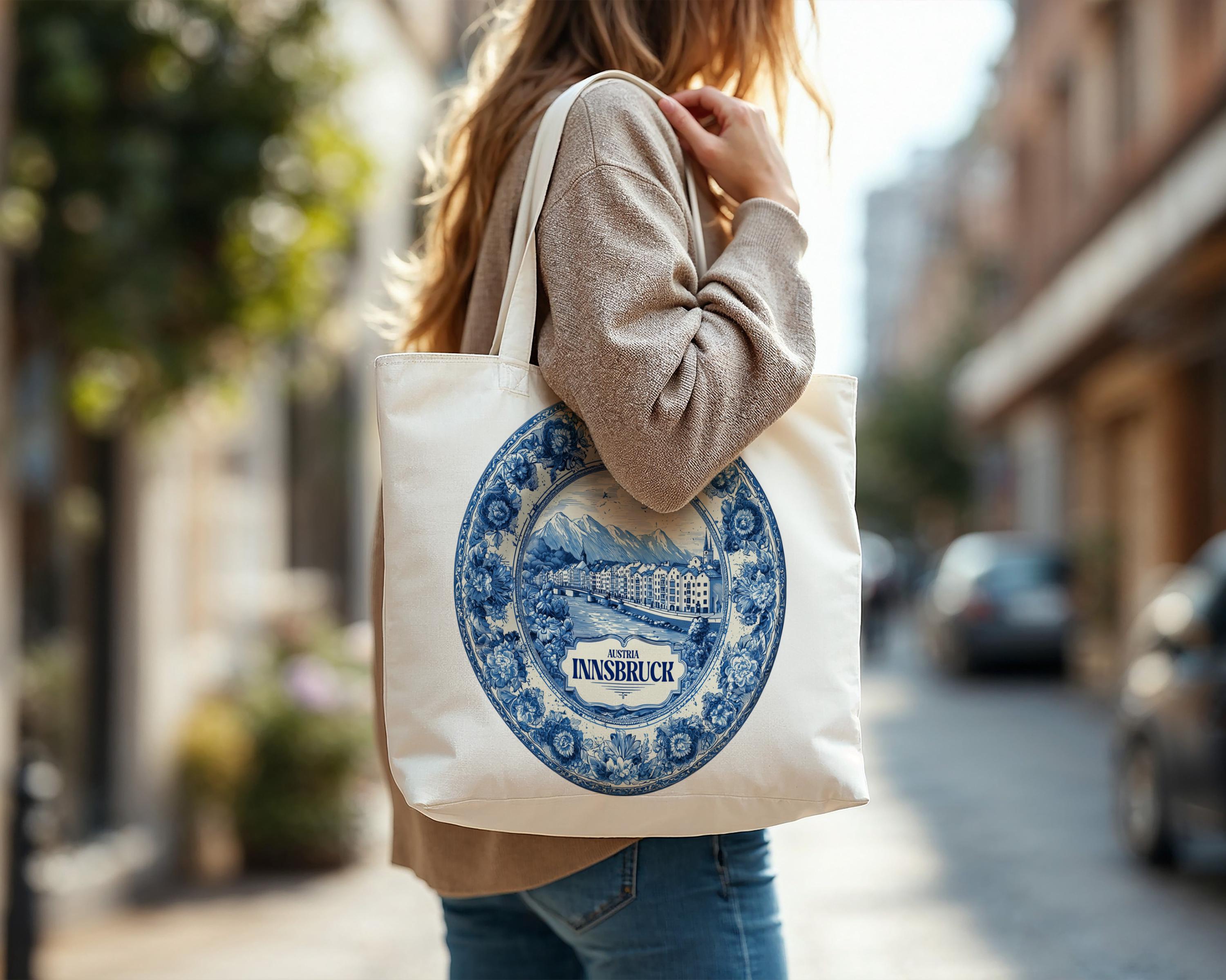 Innsbruck Austria Tote Bag, Delft Style Personalized Destination, City Wedding Gift Souvenir Cotton