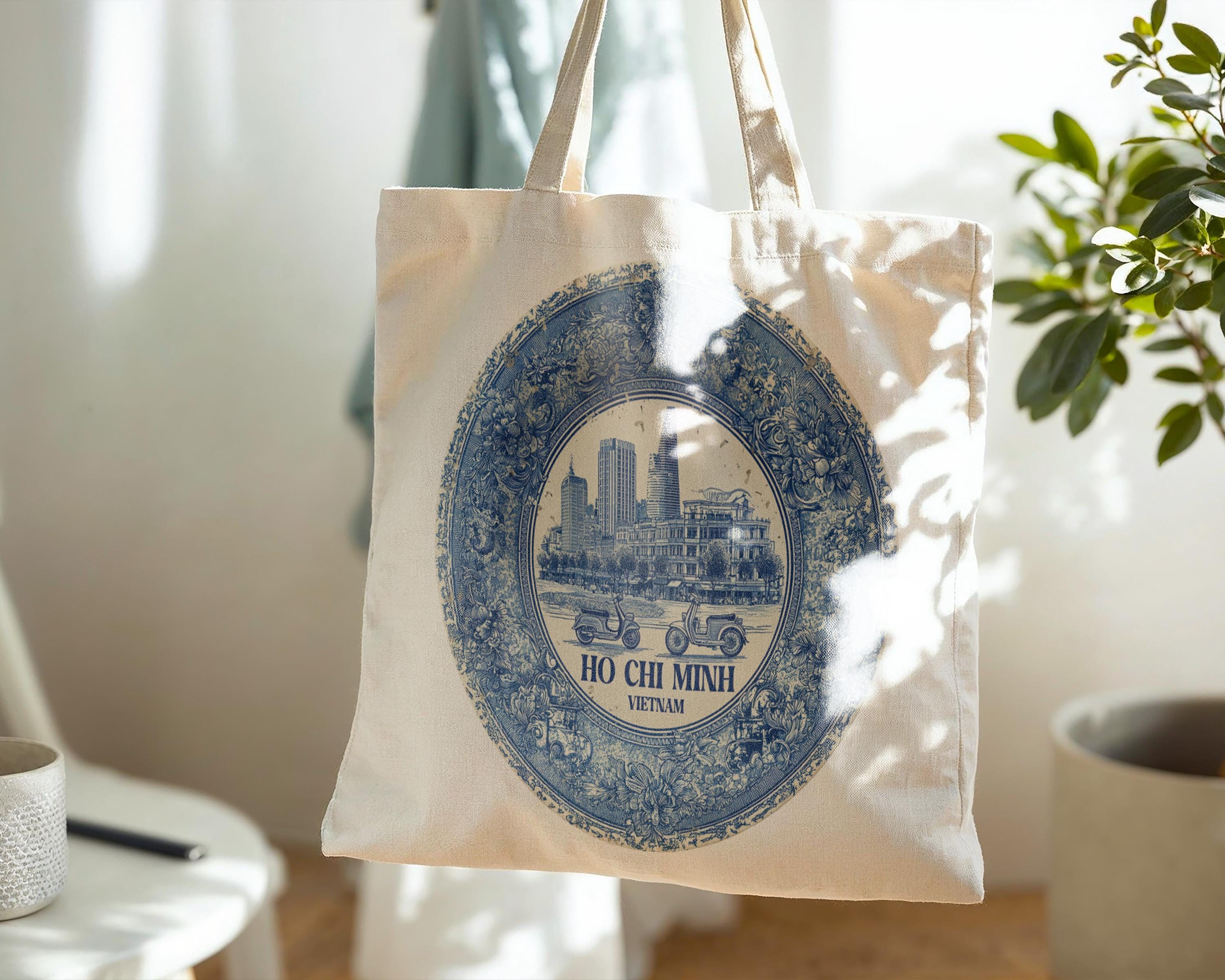 Ho Chi Minh City Vietnam Tote Bag, Delft Style Personalized Destination, City Wedding Gift Souvenir Cotton