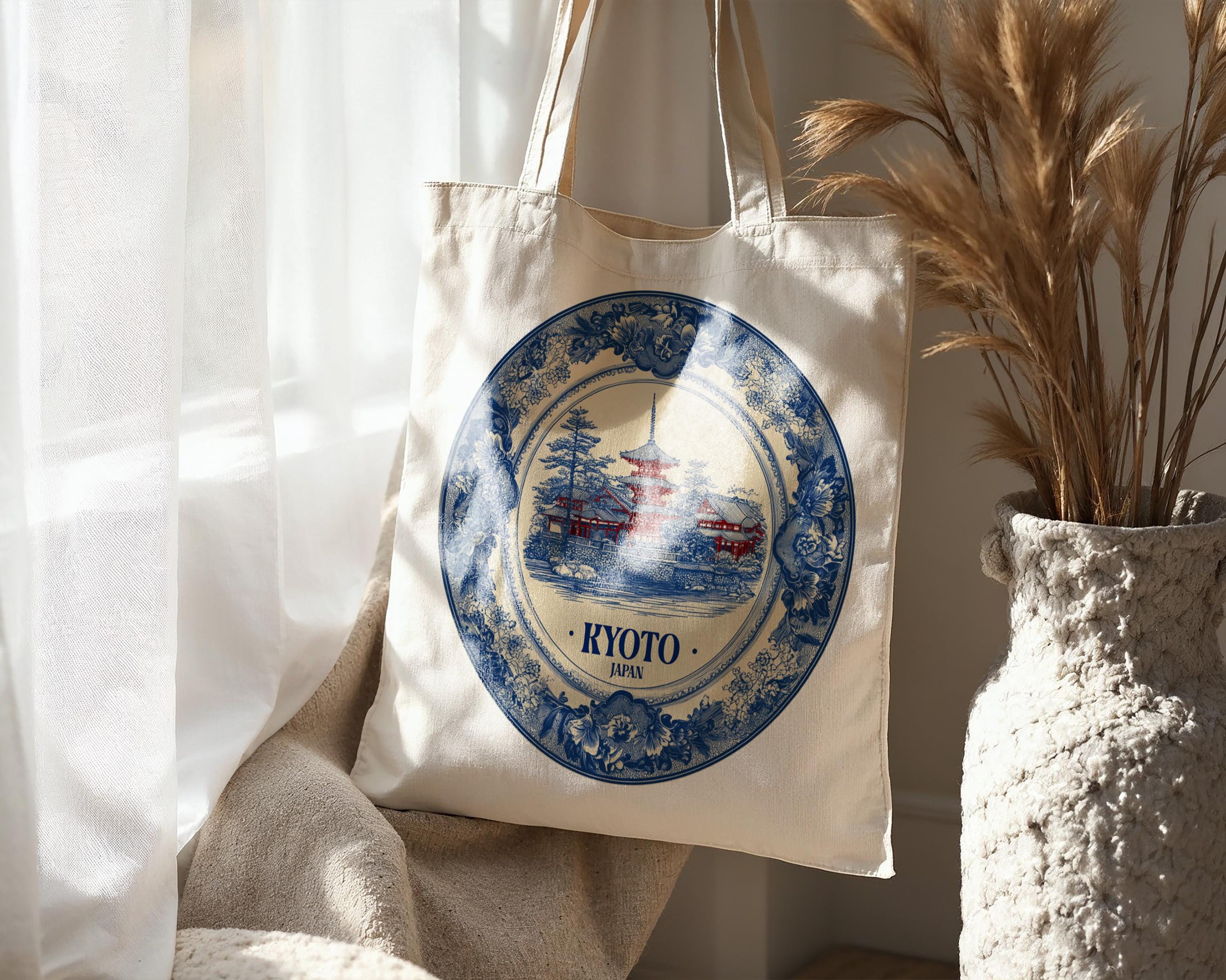 Kyoto Japan Tote Bag, Delft Style Personalized Destination, City Wedding Gift Souvenir Cotton