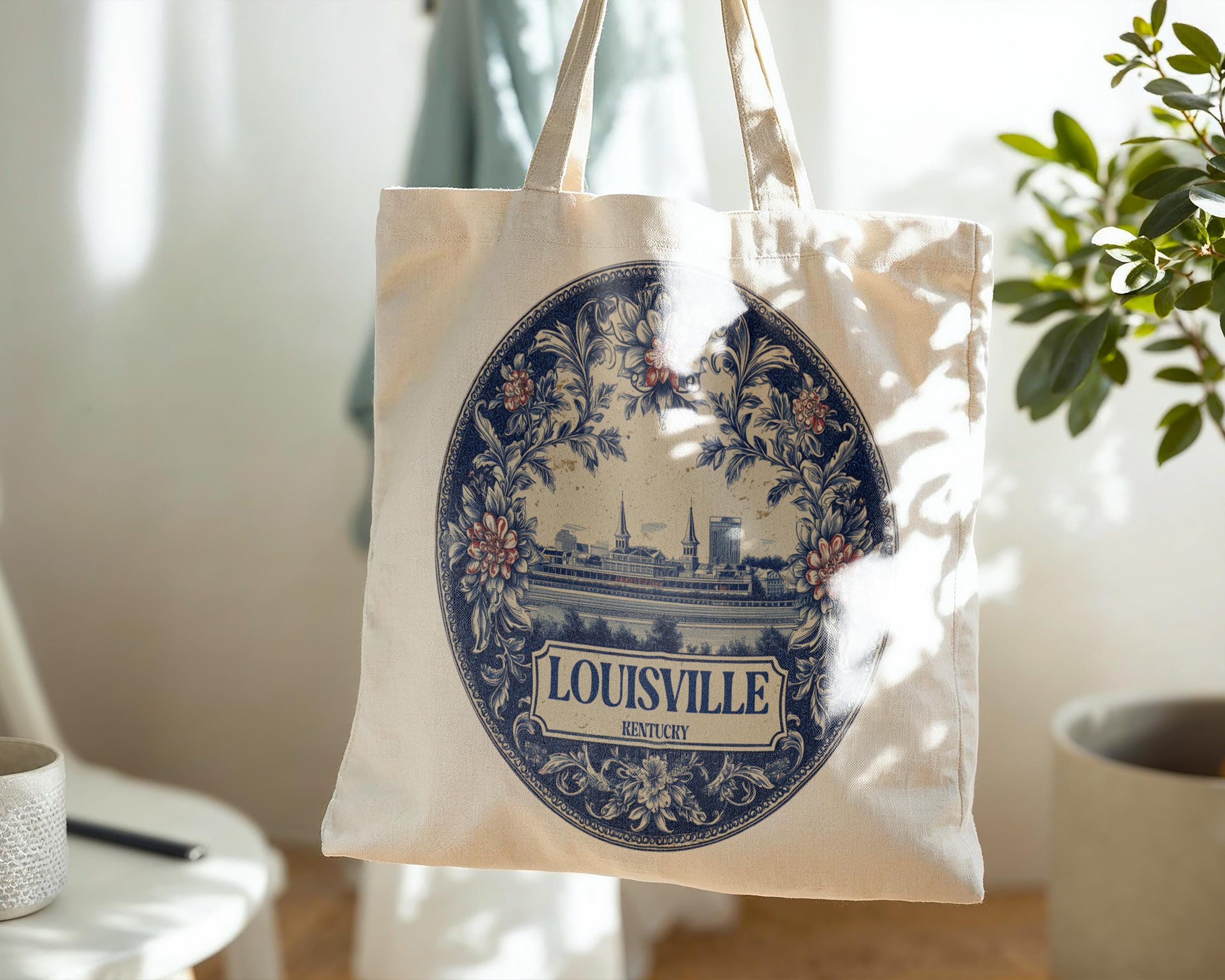 Louisville Kentucky Tote Bag, Delft Style Personalized Destination, City Wedding Gift Souvenir Cotton