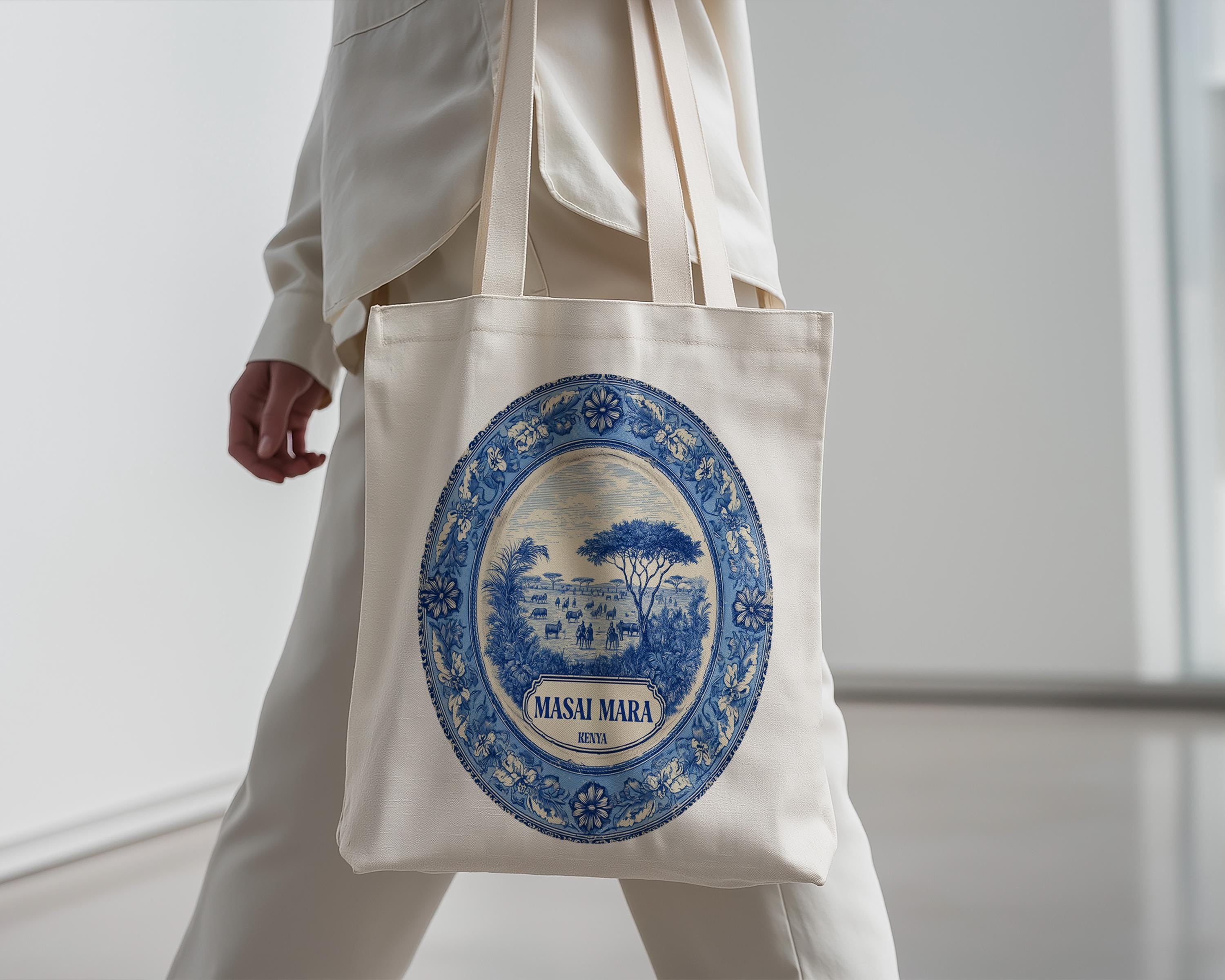 Masai Mara Kenya Tote Bag, Delft Style Personalized Destination, City Wedding Gift Souvenir Cotton