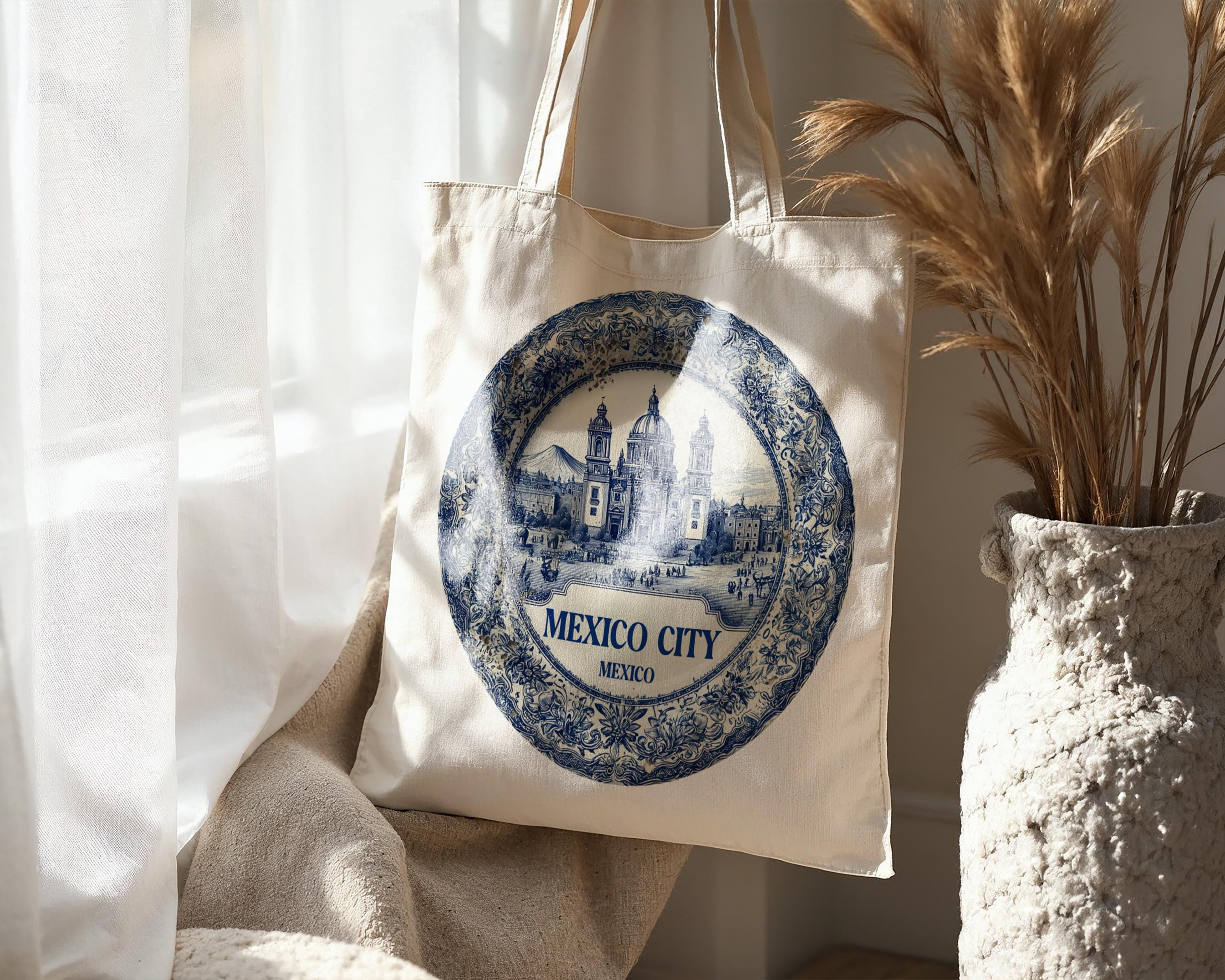 Mexico City Mexico Tote Bag, Delft Style Personalized Destination, City Wedding Gift Souvenir Cotton