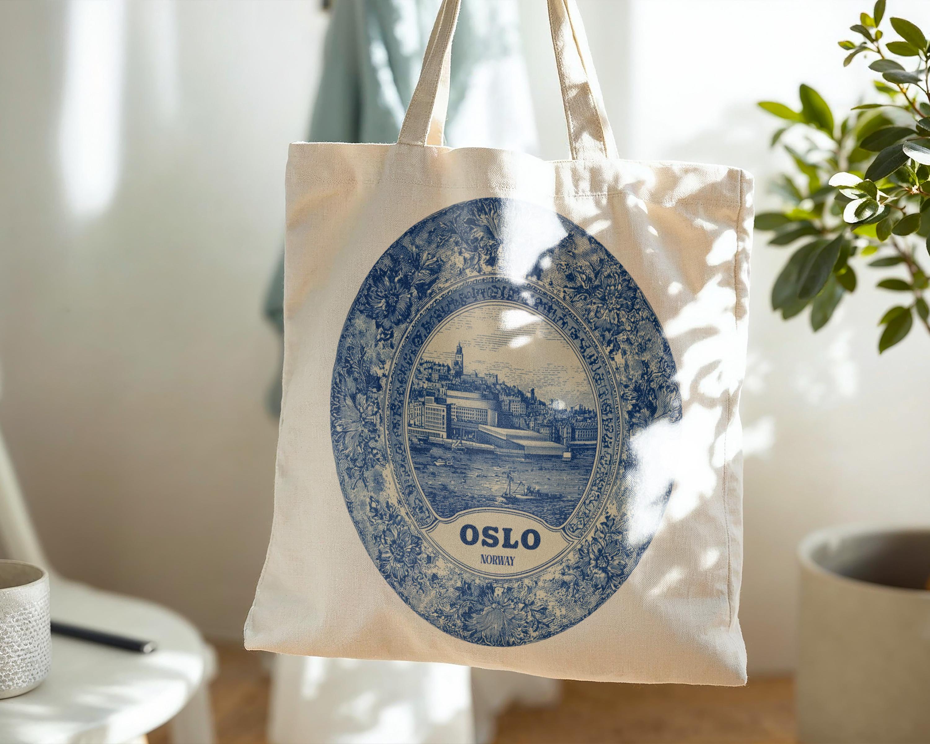 Oslo Norway Tote Bag, Delft Style Personalized Destination, City Wedding Gift Souvenir Cotton
