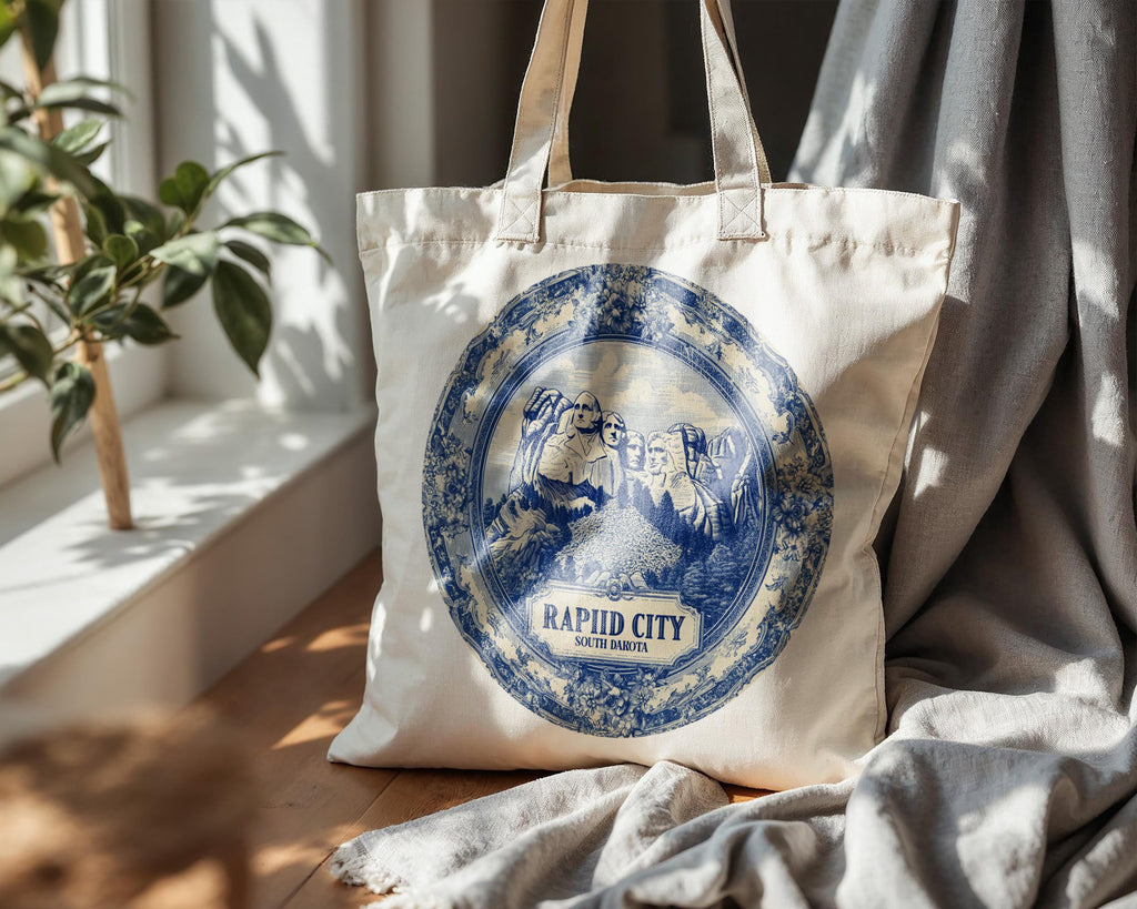 Rapid City South Dakota Tote Bag, Delft Style Personalized Destination, City Wedding Gift Souvenir Cotton