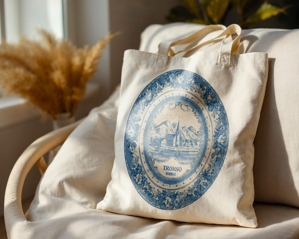 Tromso Norway Tote Bag, Delft Style Personalized Destination, City Wedding Gift Souvenir Cotton