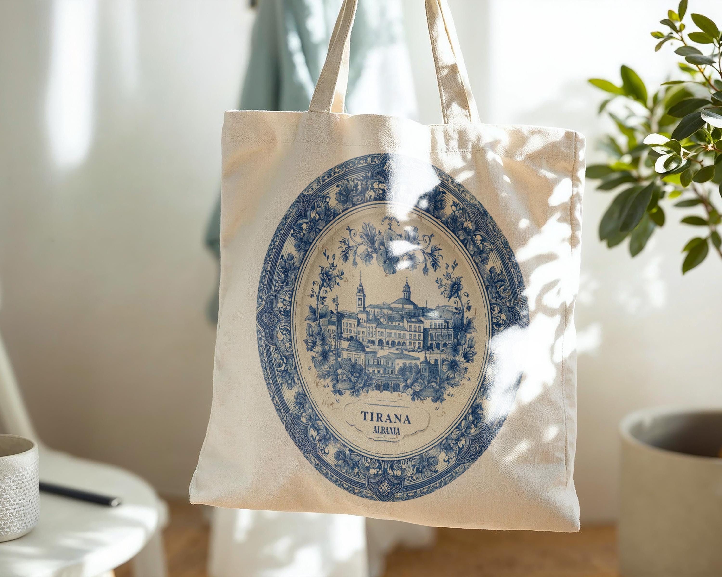 Tirana Albania Tote Bag, Delft Style Personalized Destination, City Wedding Gift Souvenir Cotton