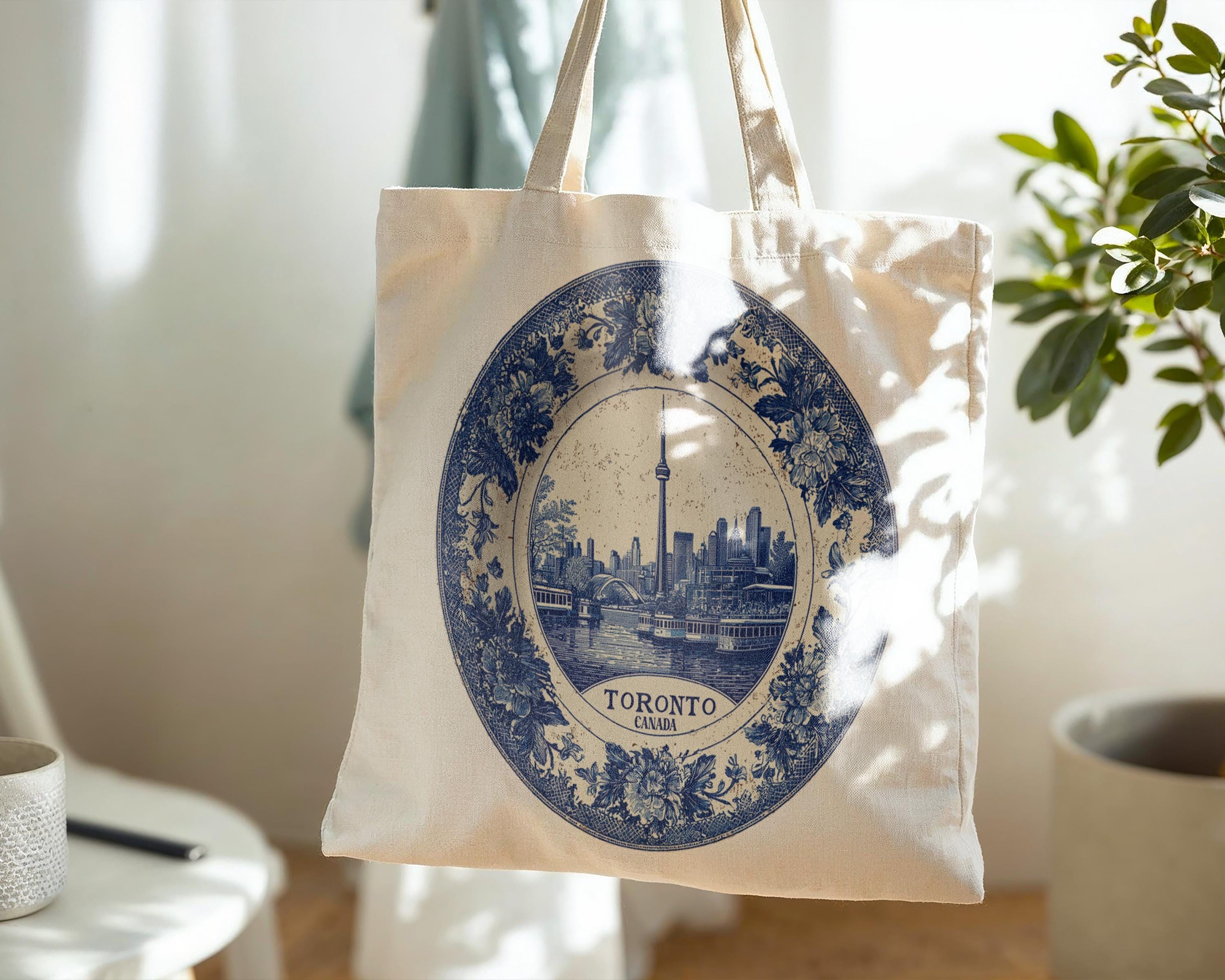 Toronto Canada Tote Bag, Delft Style Personalized Destination, City Wedding Gift Souvenir Cotton