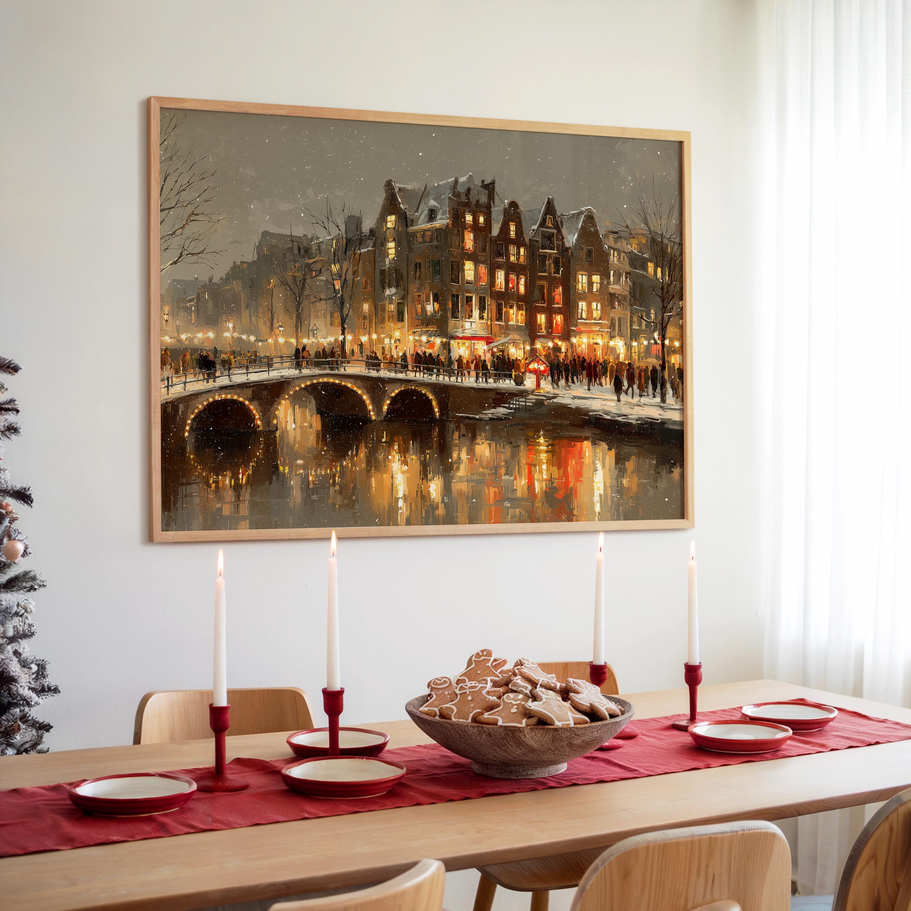 Amsterdam Netherlands Christmas Wall Art, Custom Large Travel Poster Print, World Location Painting