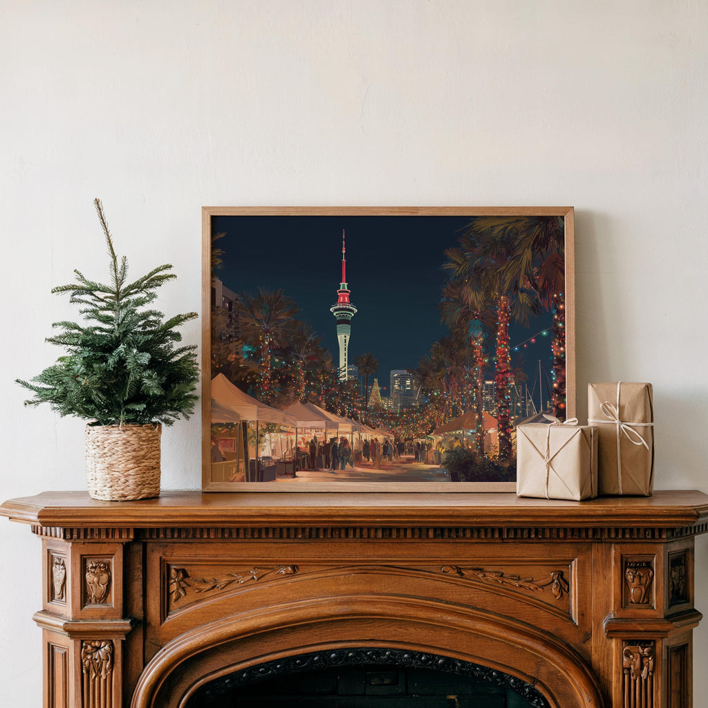 Auckland New Zealand Christmas Wall Art, Custom Large Travel Poster Print, World Location Painting