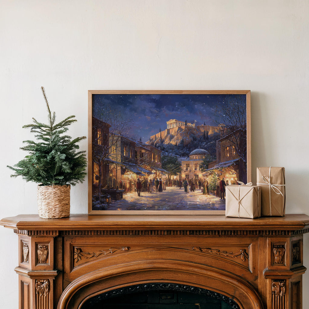 Athens Greece Christmas Wall Art, Custom Large Travel Poster Print, World Location Painting